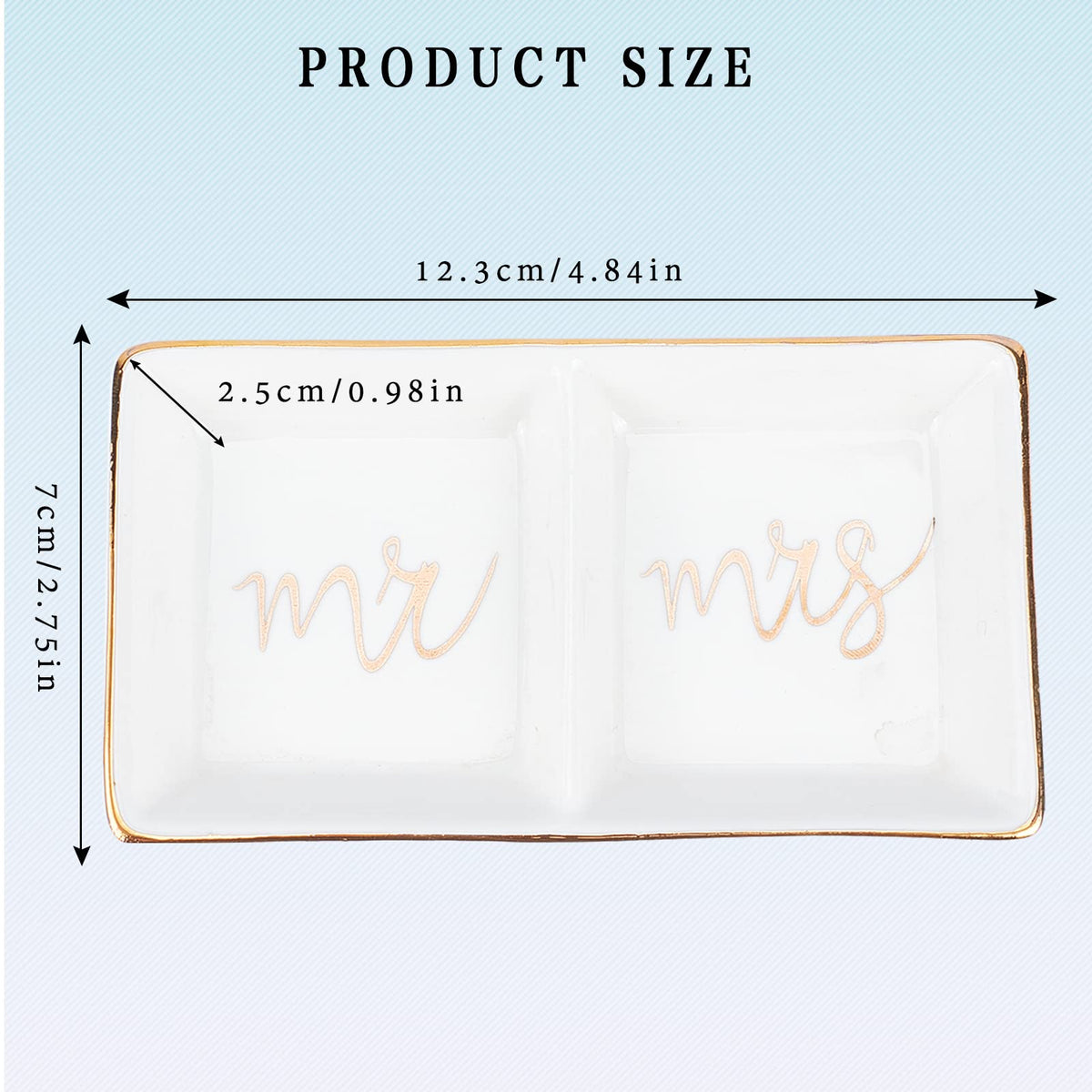 NICENEEDED Mr & Mrs Ring Dish, Two Section Trinket Tray for Wedding Engagement Rings Couples Gifts
