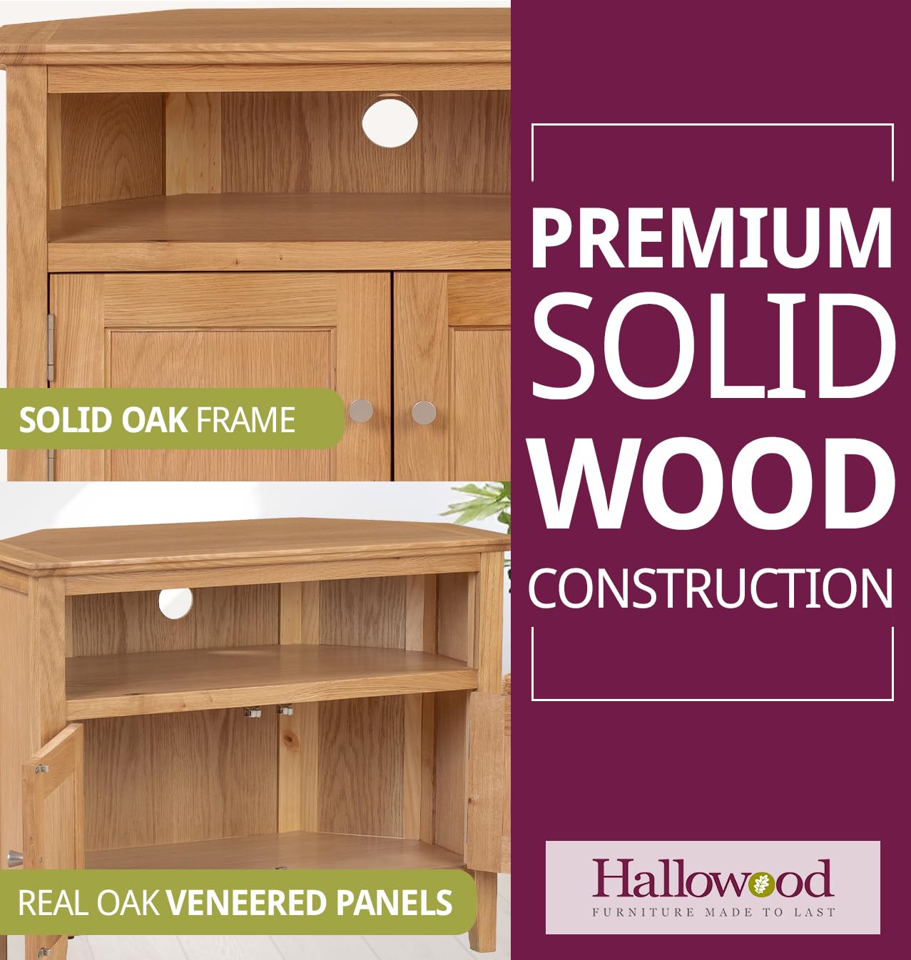 Hallowood Furniture Hereford Oak Small Corner TV Unit with Storage Cupboard