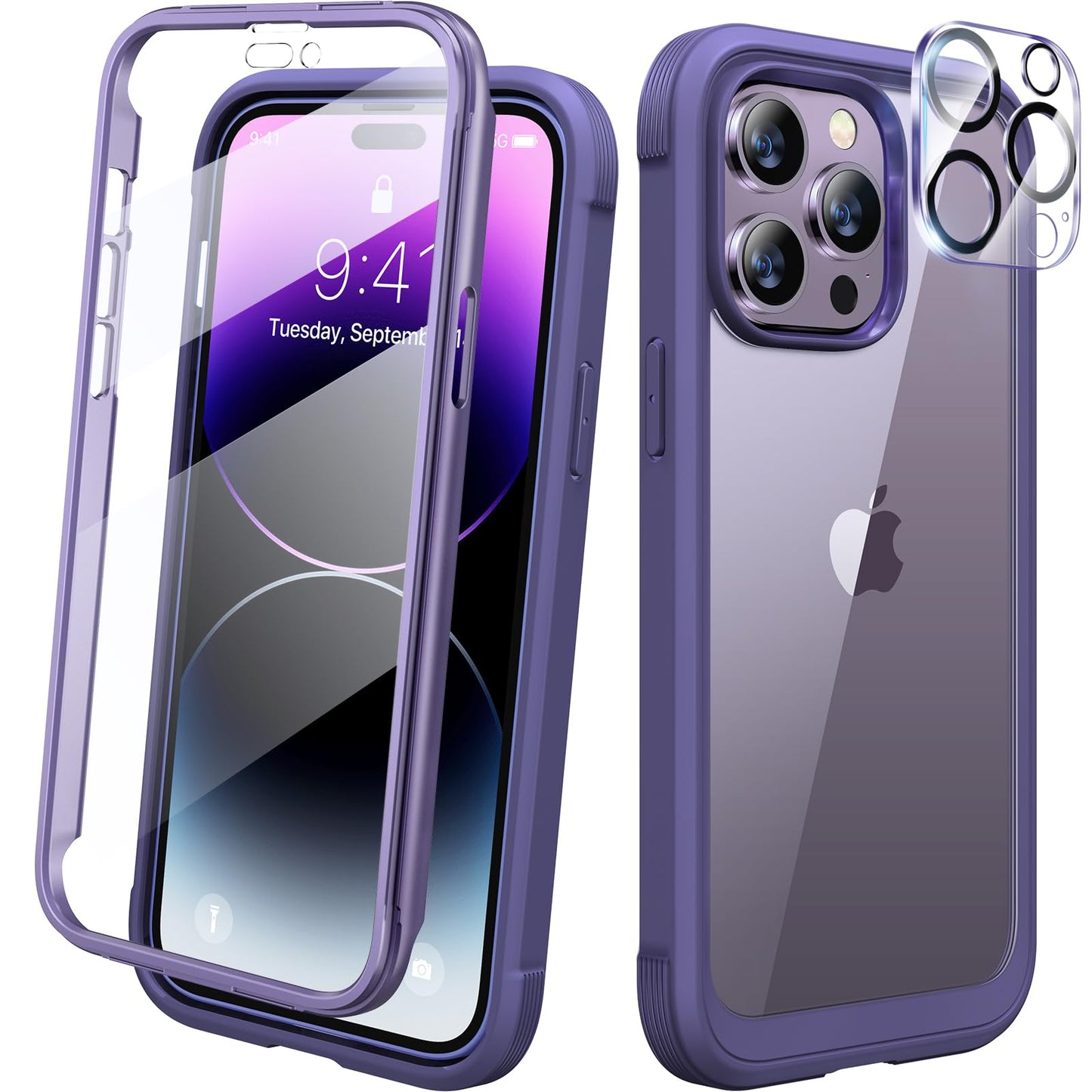 Diaclara Designed for iPhone 14 Pro Max Case 6.7??, Full Body Rugged Phone Case w/Built-in Sensitive Anti-Scratch Screen Protector+9H Tempered Glass