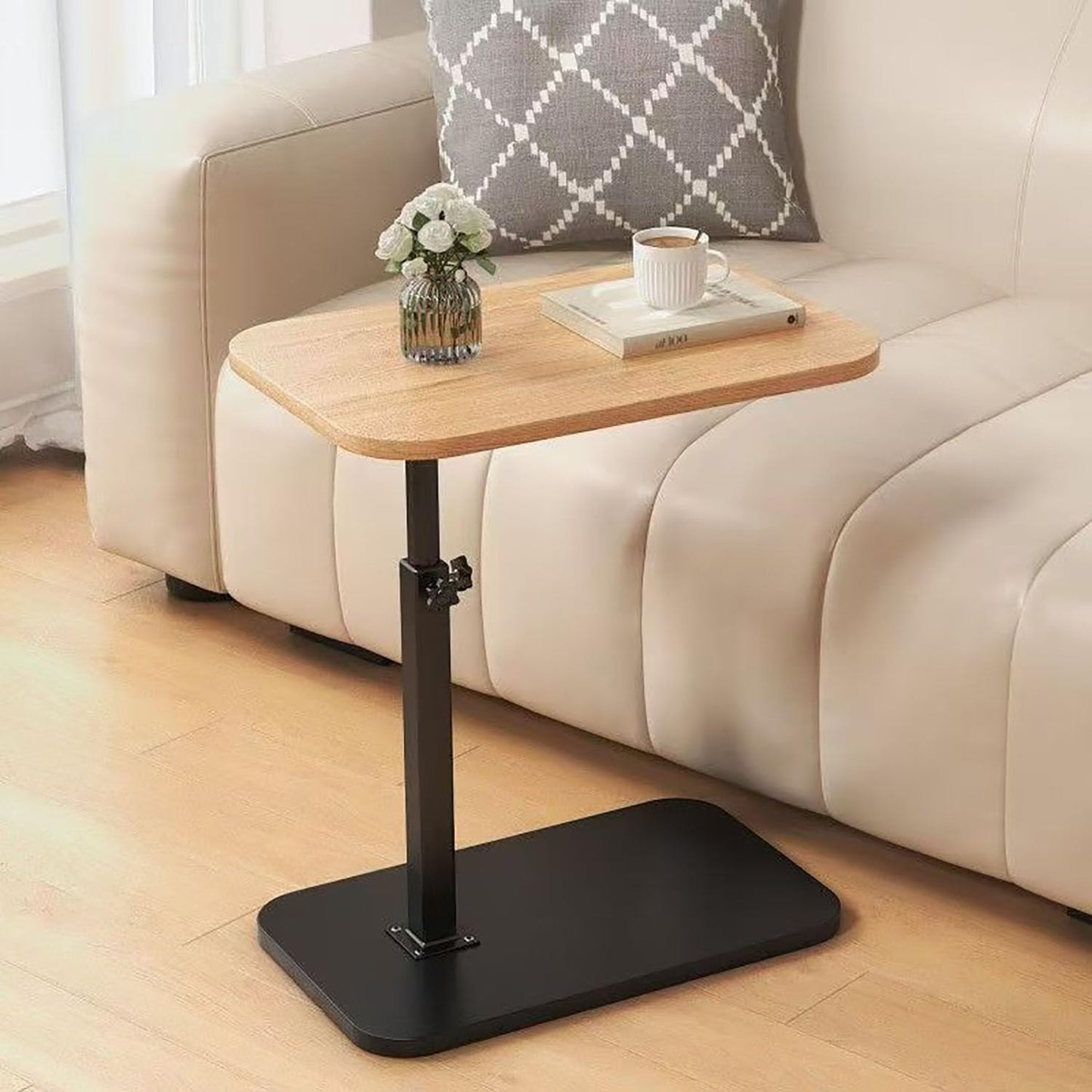 AHSBND Side Table Lifting Laptop Desk: C Shaped End Tables Adjustable Height 360° Swivel Tabletop That Slide Under Bedside Nursing for Coffee Couch