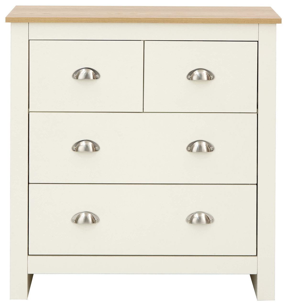 GFW Lancaster Wooden 4 Drawer Chest With Steel Cup Handle & 37.7 Litre Drawers, Modern Bedroom Furniture Chest Of Drawers Storage Unit, Contrast Oak
