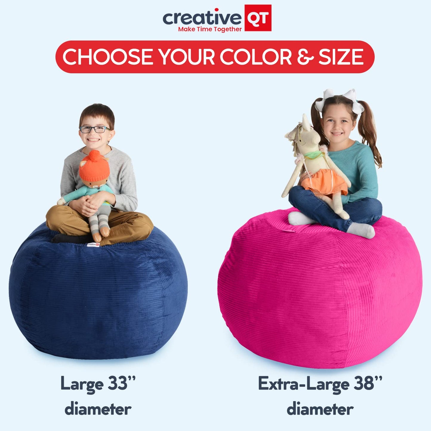 Creative QT Stuff ’n Sit Extra Large 38’’ Bean Bag Storage Cover for Stuffed Animals & Toys – Gray Dandelion Print – Toddler & Kids’ Rooms Organizer