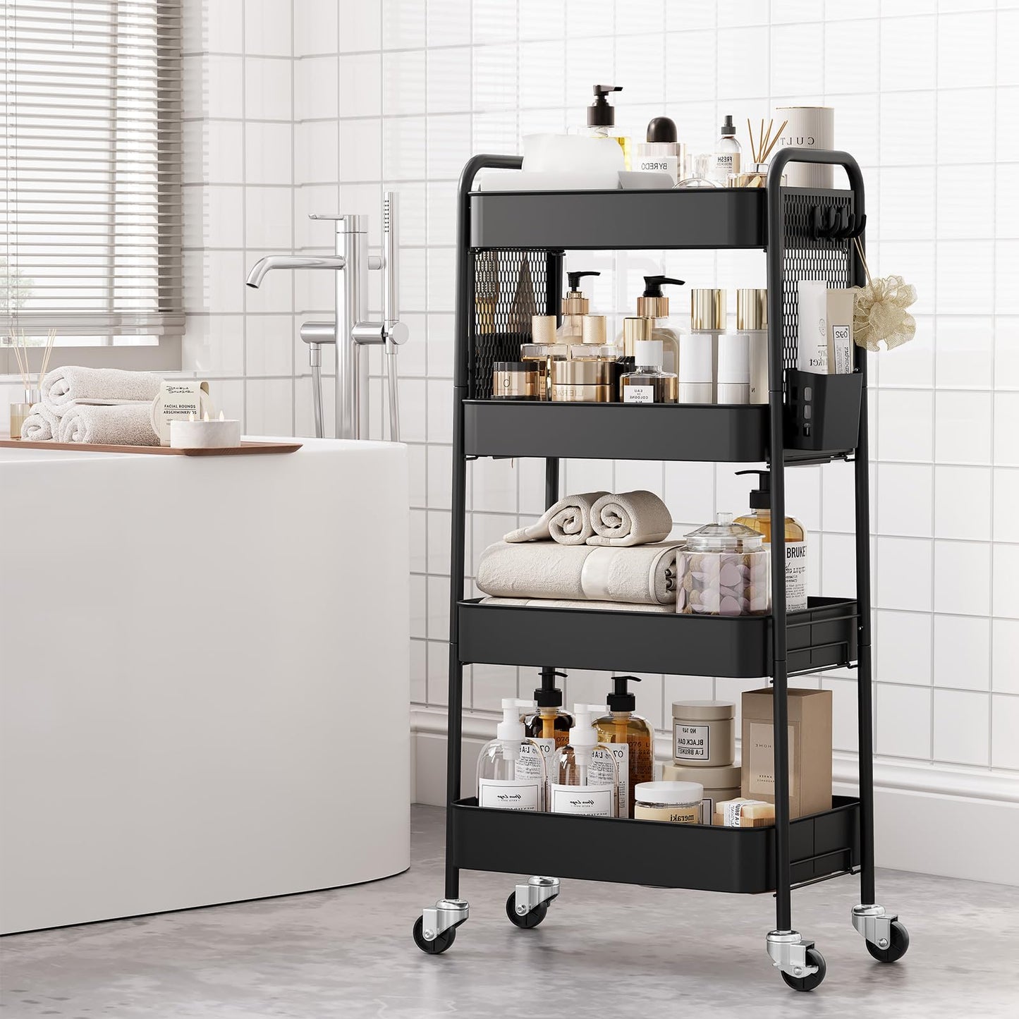 Urackify 4 Tier Storage Trolley on Wheels, Black