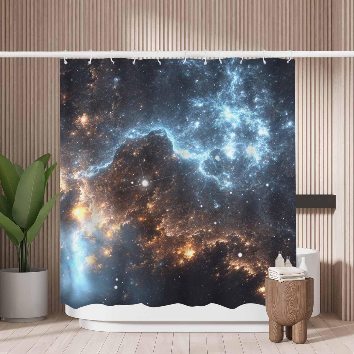 Woutay Shower Curtain Mould Proof Resistant Cosmic Starry Sky,Water Repellant Fabric,Polyester,with 12 Plastic Hooks,Size 180x180CM