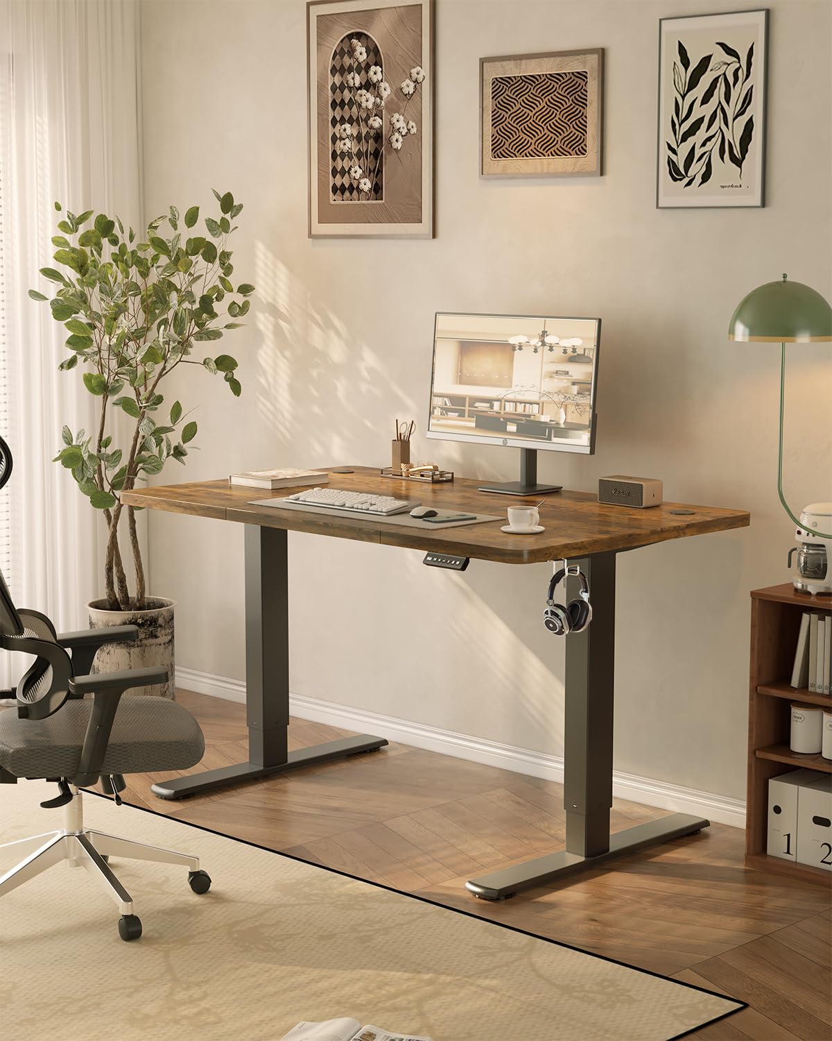 JUMMICO 120x60cm Electric Standing Desk with USB Charging Height Adjustable Desk with Sedentary Reminder Stand Up Desk with Splice Board for Home