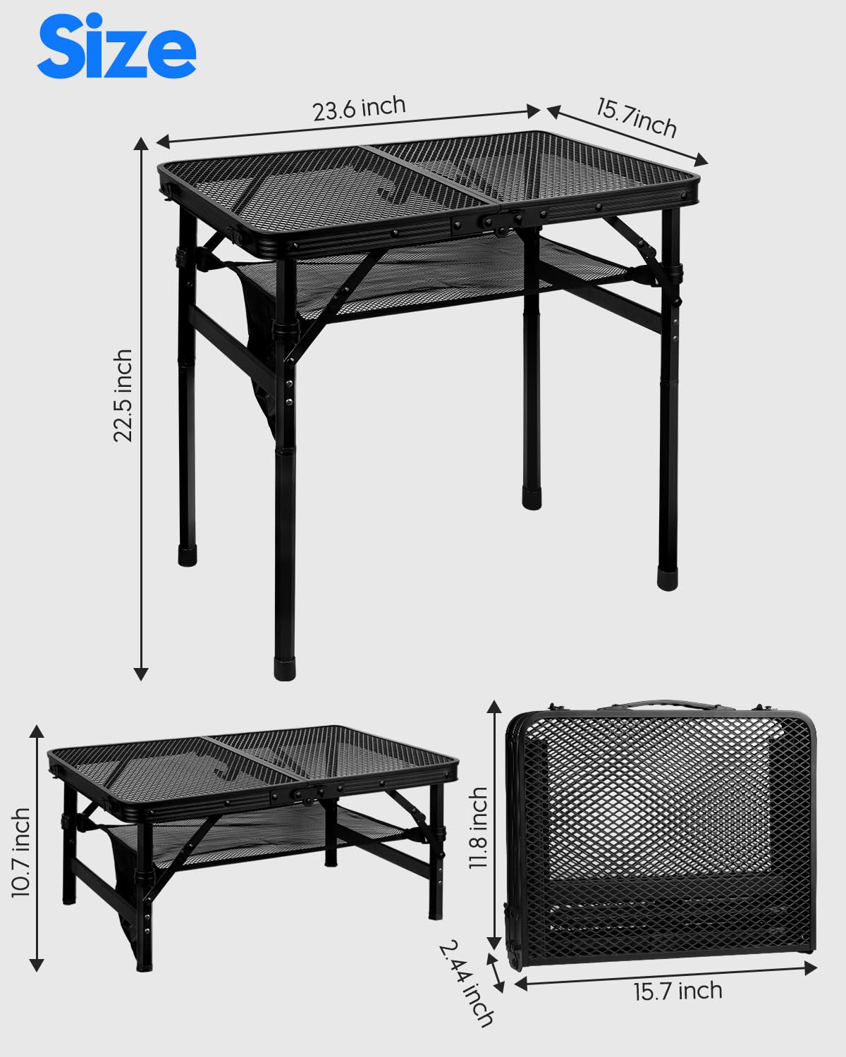MSDADA Camping Table That Fold Up, Small Foldable Table, Portable Table Folding, Height Adjustable Pizza Oven Folding Table Gas BBQ Table, Camping