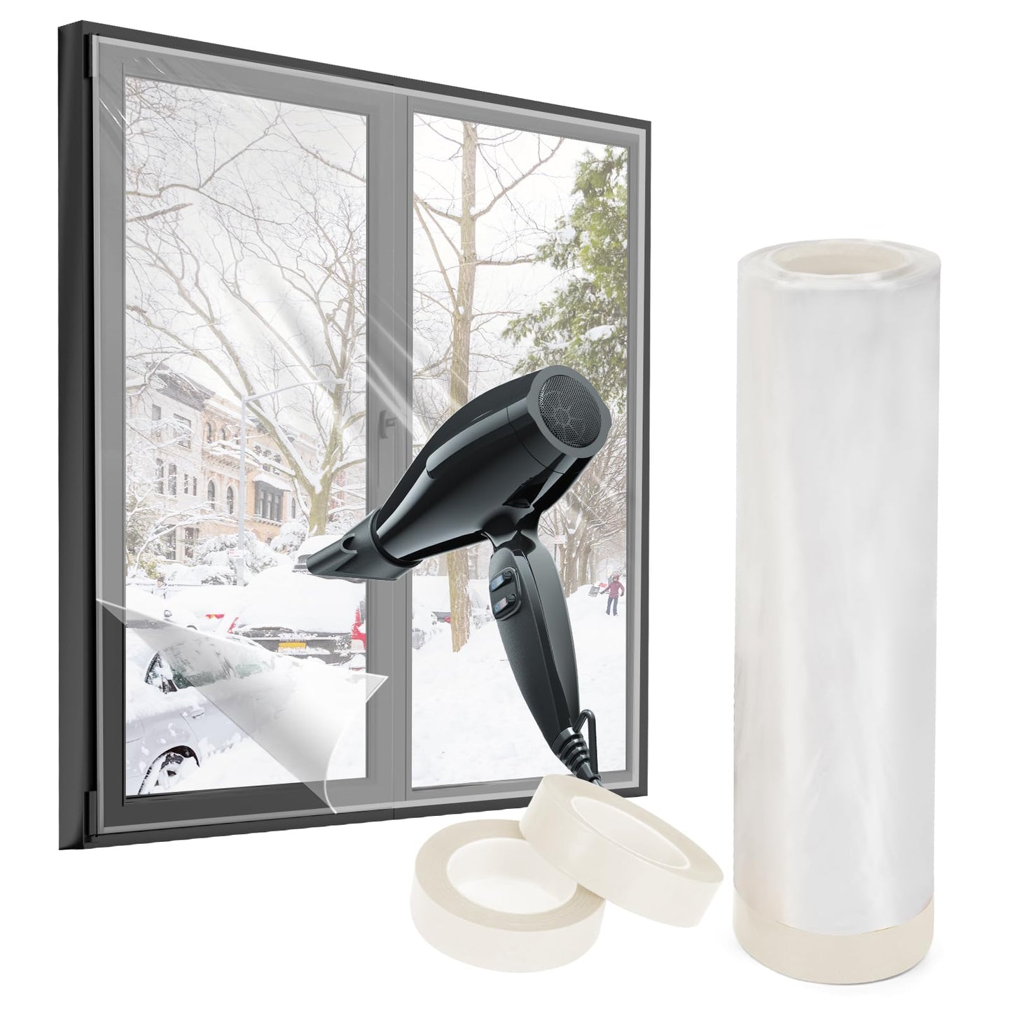 fowong Window Insulation Kit, 1.6 m x 10 m - Upgraded POF Insulating Shrink Film Reduces Heat Loss & Condensation, Fits Most Windows Doors &