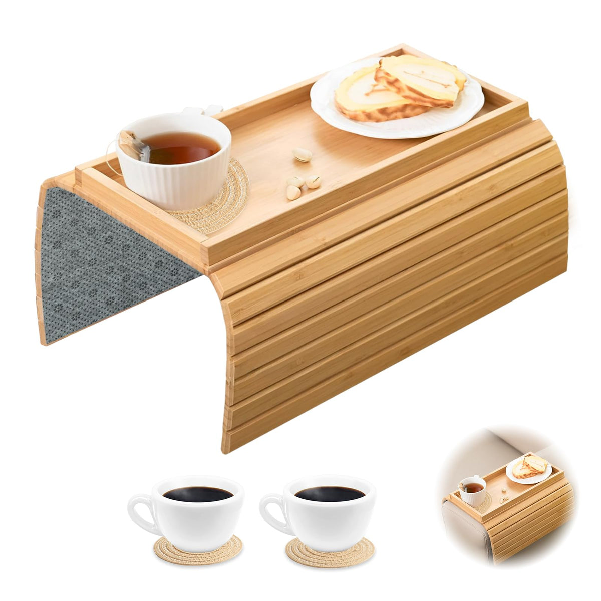 SHILIPAIJC Sofa Arm Tray, Armchair Tray Sofa Arm Table with Cup Mats