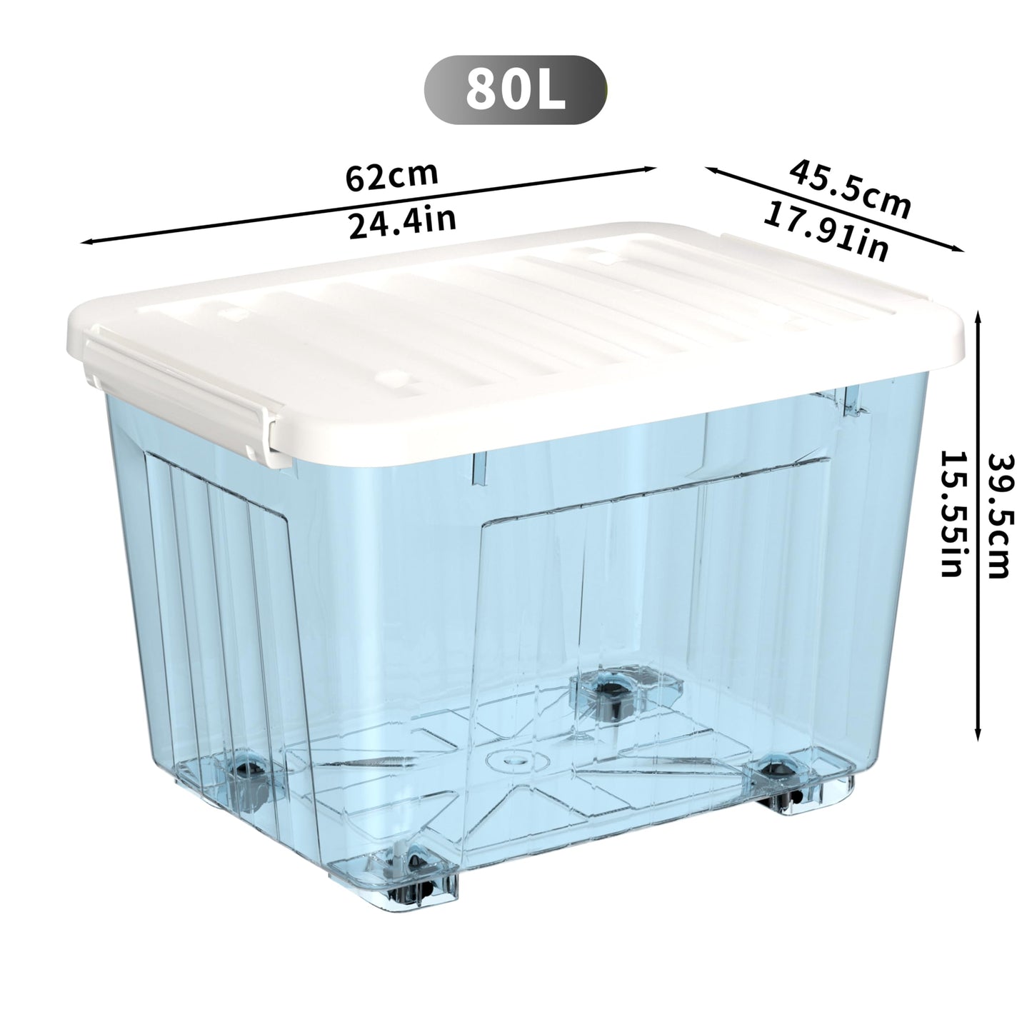 Cetomo 80L*6 Plastic Storage Boxes with Wheels, Lidded Storage Box with Secure Side Latches, PP Nestable and Stackable Clear Organizer for Home