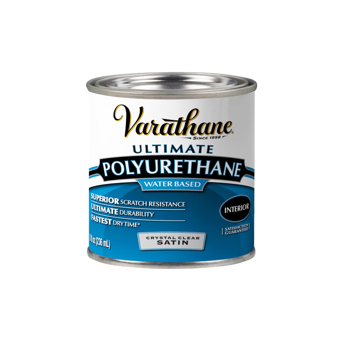 Rust-Oleum Varathane 200261H 1/2-Pint Interior Crystal Clear Water-Based Polyurethane, Water-Based Satin Finish