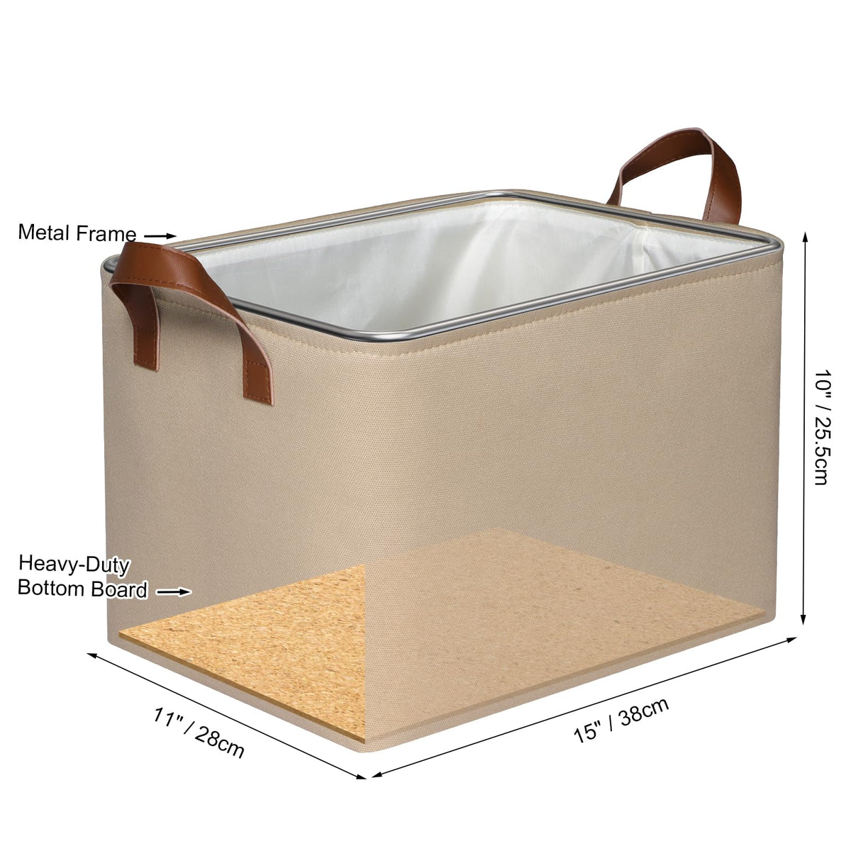 Syeeiex Storage Baskets for Shelves 4 Pack, Fabric Storage Boxes with Leather Long Handles, Foldable Storage Basket for Toys, Clothes
