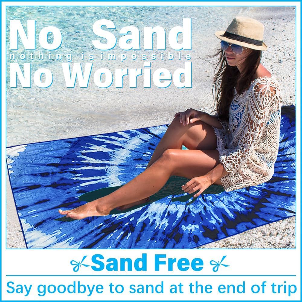 JAODFK 2 Pcs Microfibre Beach Towel 71"X32" Quick Dry Lightweight Sand Free Extra Large Blue Turtle Series Towels Travel Essentials For Adults Womens