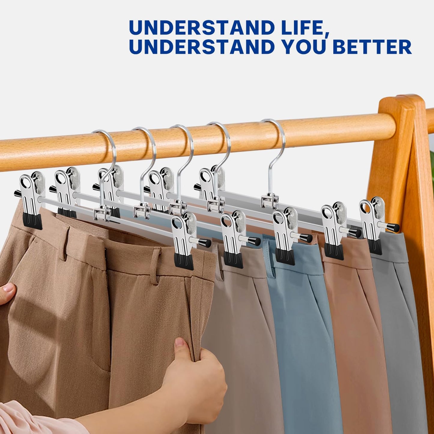 WEIDMAX Trouser Hanger Strong Chrome Skirt Coat Hangers with Non-Slip Clips 28cm (11"),Pack of 20