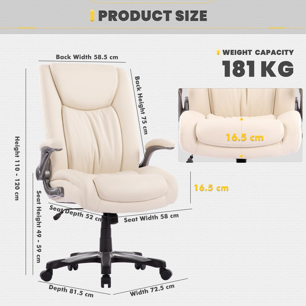 COLAMY Big and Tall Office Chair 400lbs, Large Heavy Duty High Back Executive Computer Office Desk Chair Flip-up Arms Wide Thick Seat for Home Office