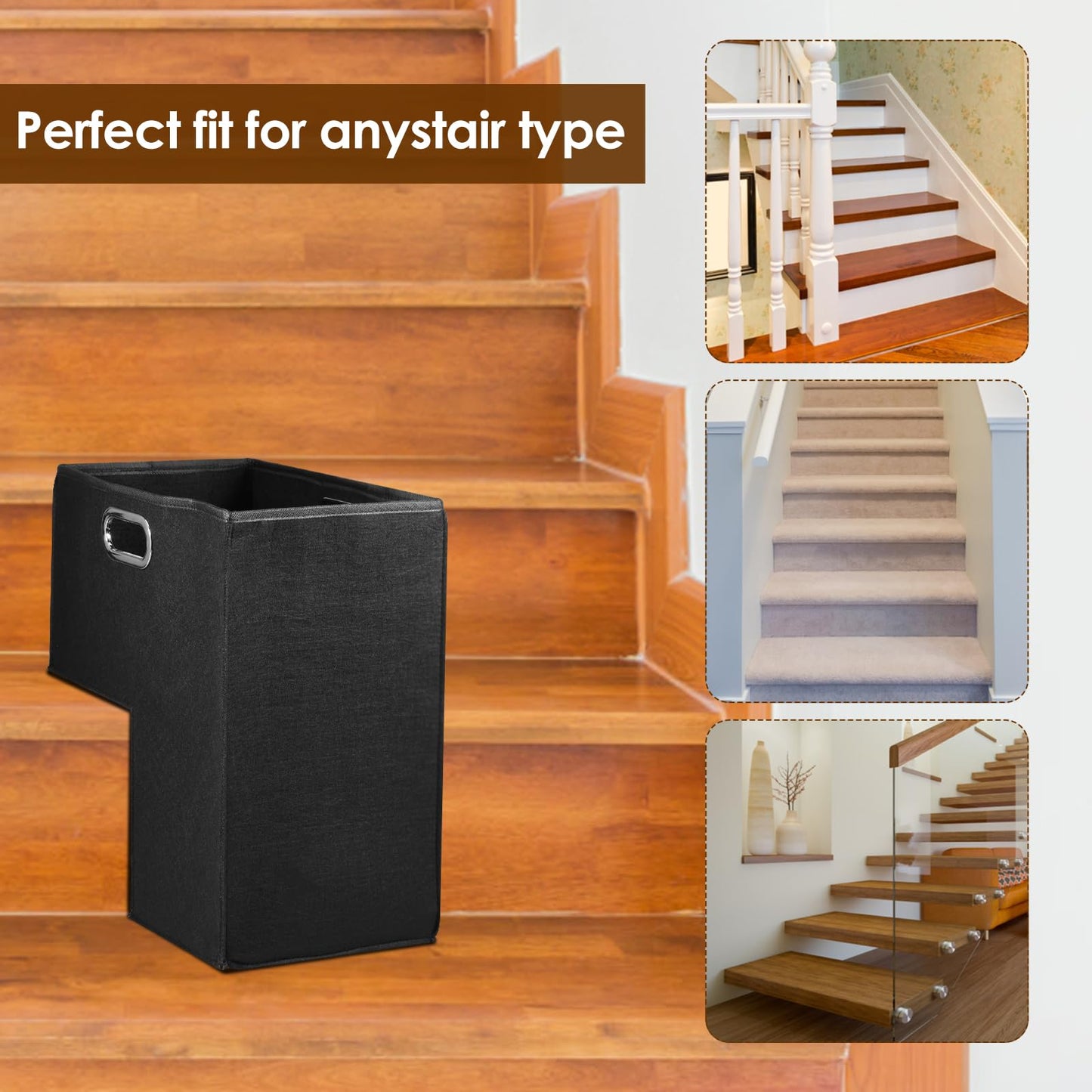 NIHUIFDPY 2Pcs Foldable Stair Basket Organiser, Large Step Tidy Storage Basket with Handle, Lightweight Ladder Staircase Baskets for Laundry, Toys
