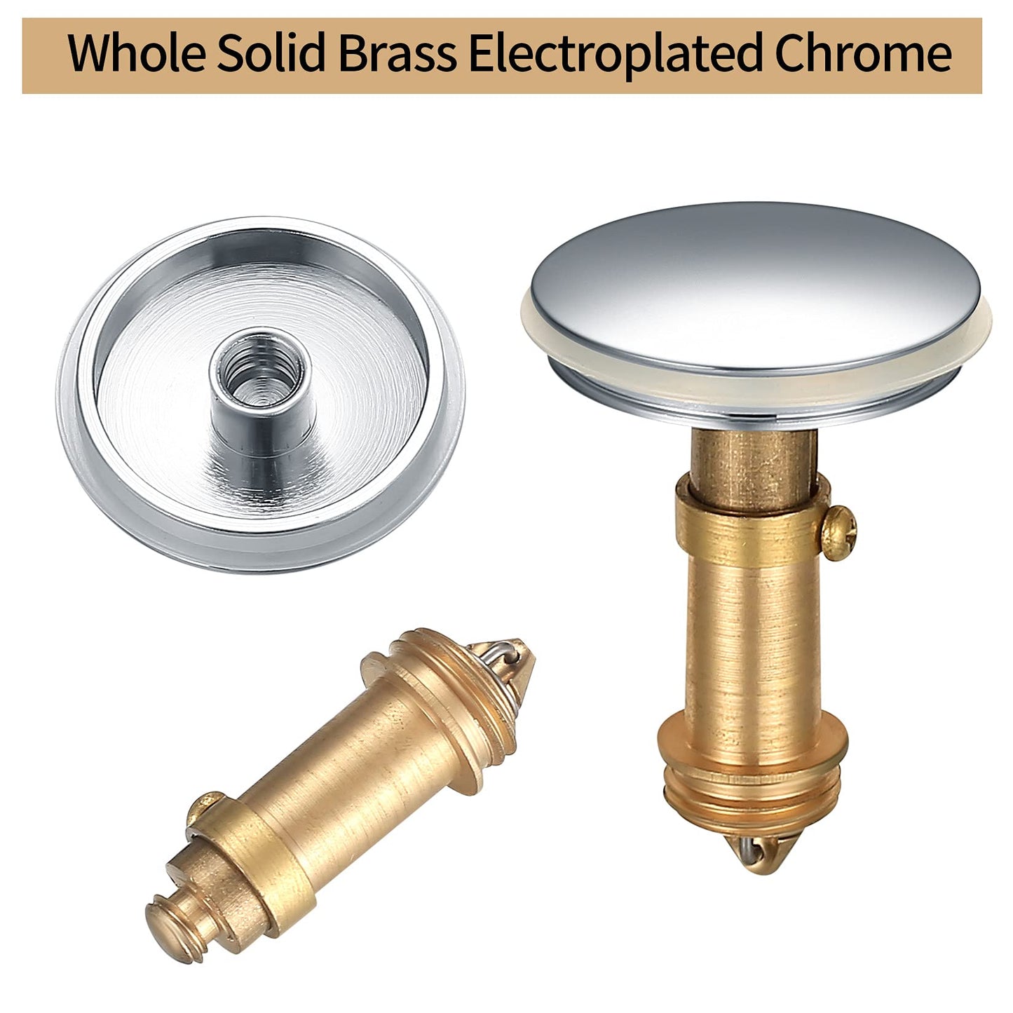 38mm Pop Up Sink Plugs, Bathroom Push Drain Stopper, Brass Chrome