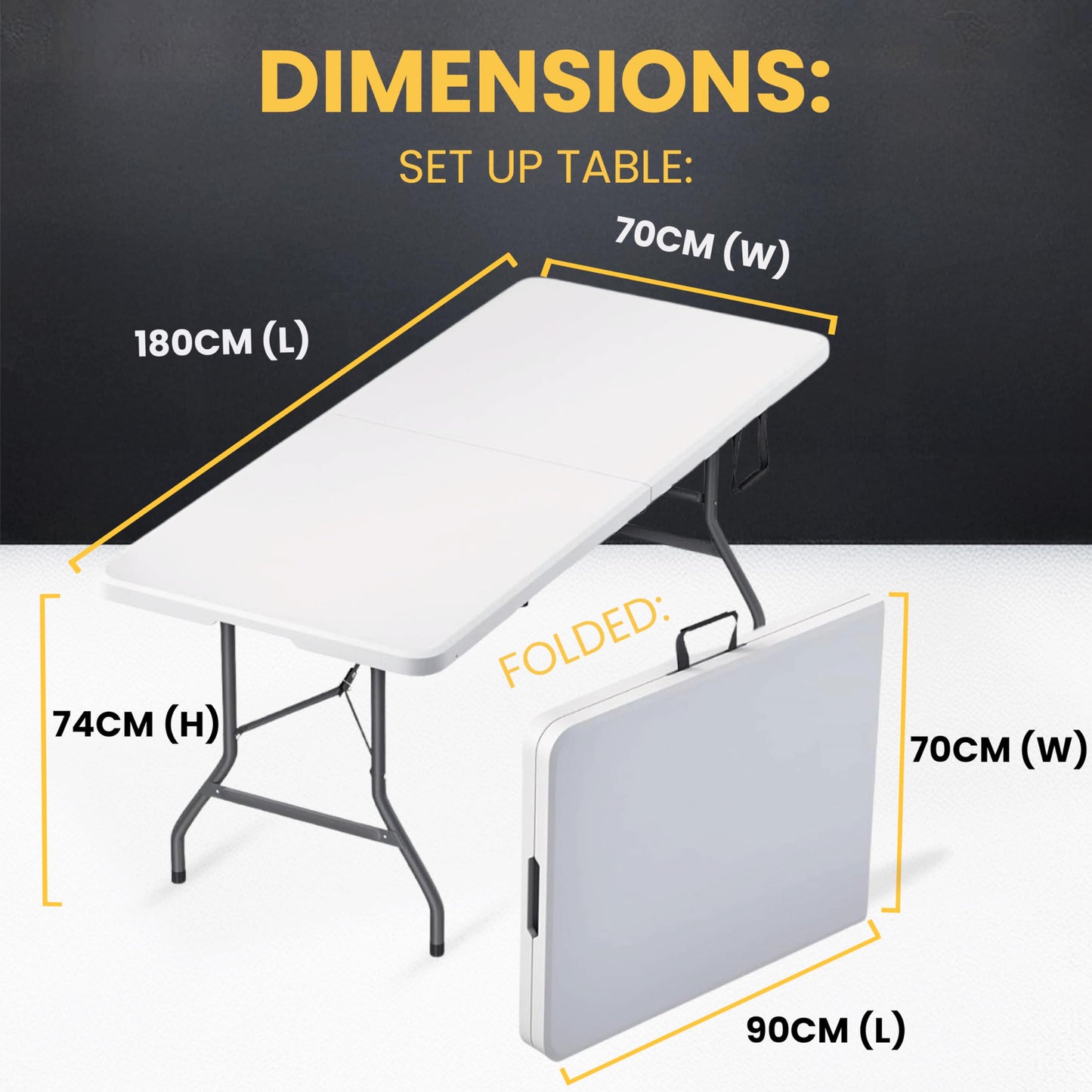 Build Rapido 6ft Heavy Duty Folding Table - Foldable Trestle Table Fold in Half with Carry Handle - 150kg Capacity HDPE Top