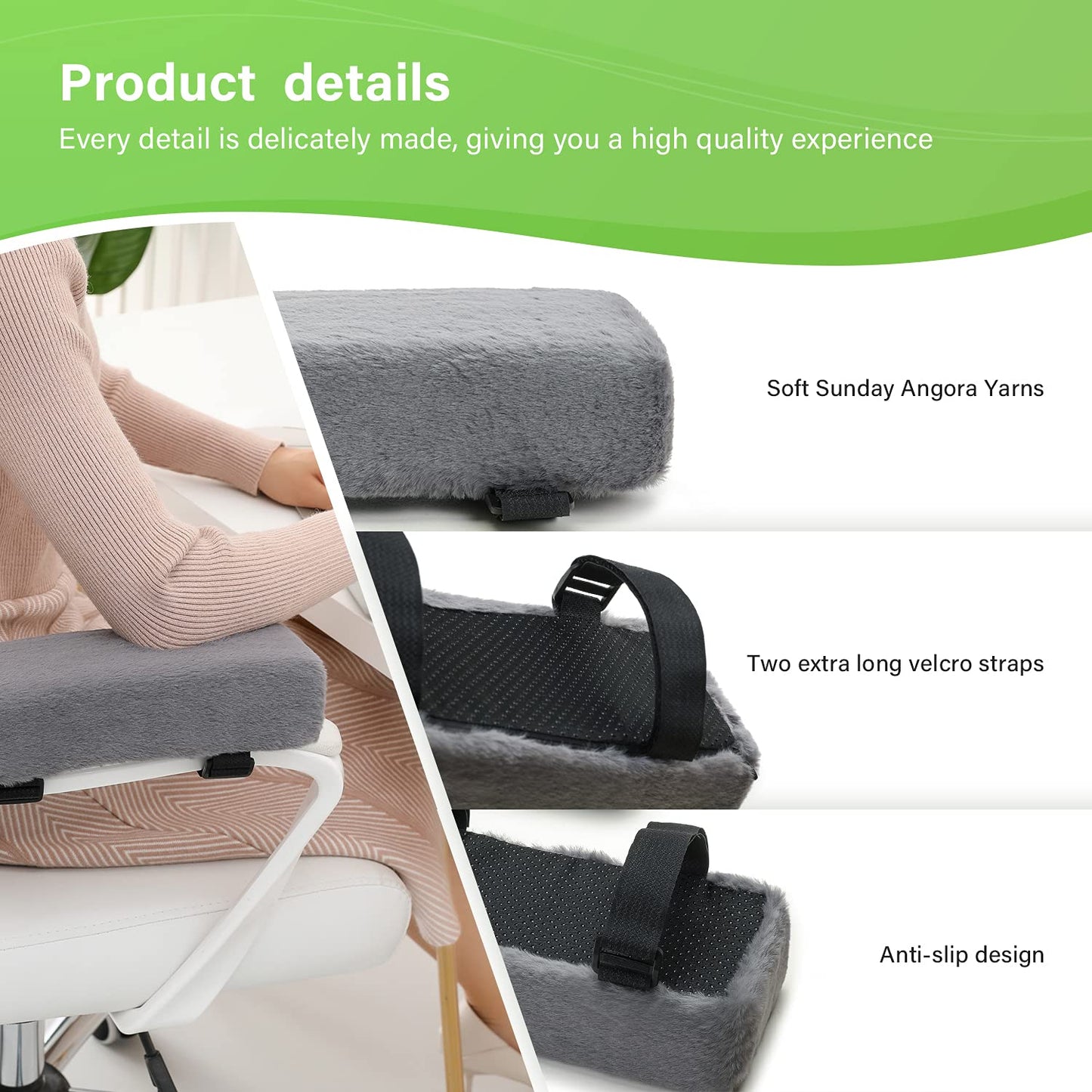 LargeLeaf Plush Chair armrest Cushions Elbow Pillow Pressure Relief Office Chair Gaming Chair armrest with Memory Foam armrest Pads 2-Piece Set of