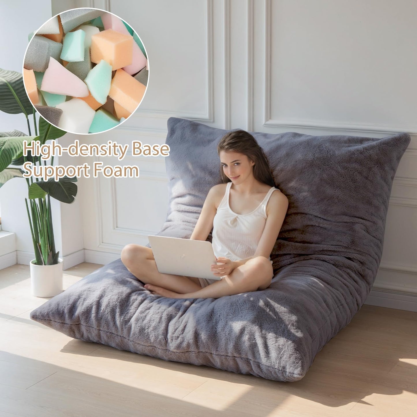 MAXYOYO Giant Bean Bag Bed - Square Bean Bag Chair - Large Sofa with Plush Cover and Fluffy Filling Included for Adult, Couples, Guest