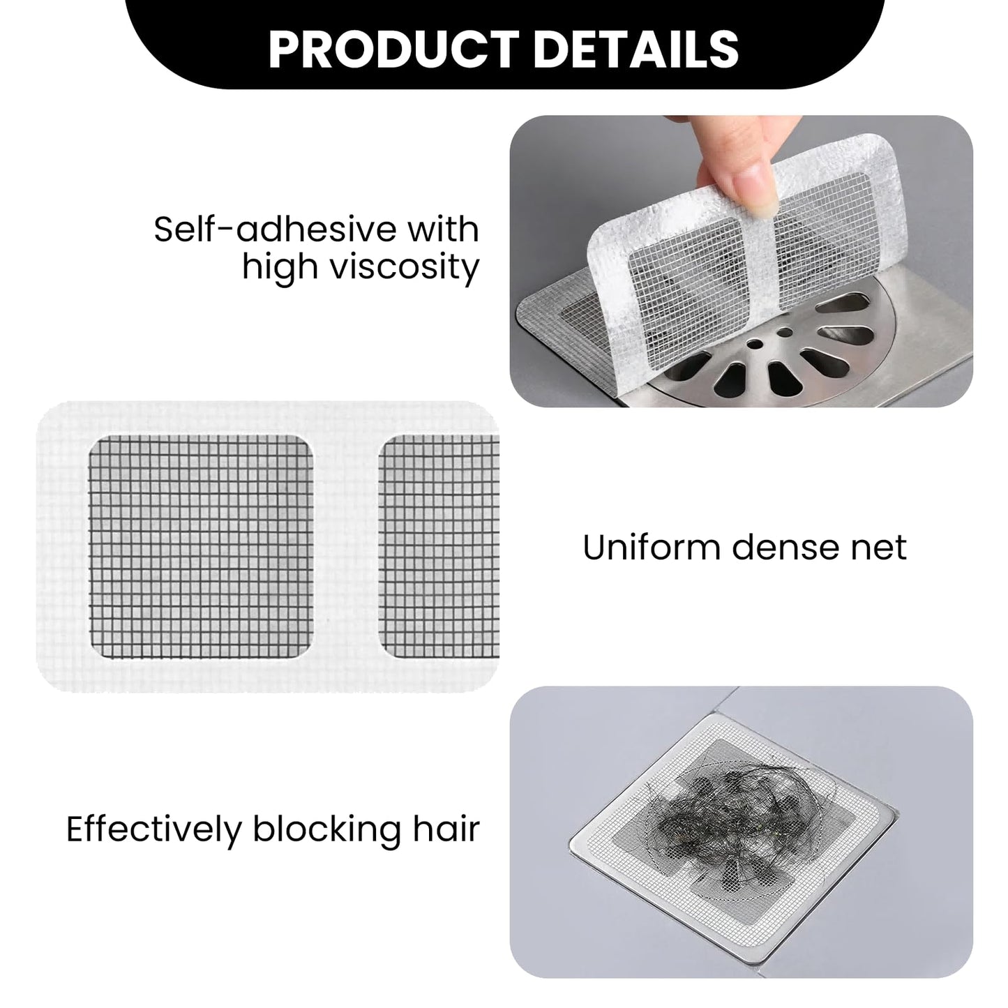 50 Pack Shower Drain Hair Catcher, Disposable Adhesive Hair Trap