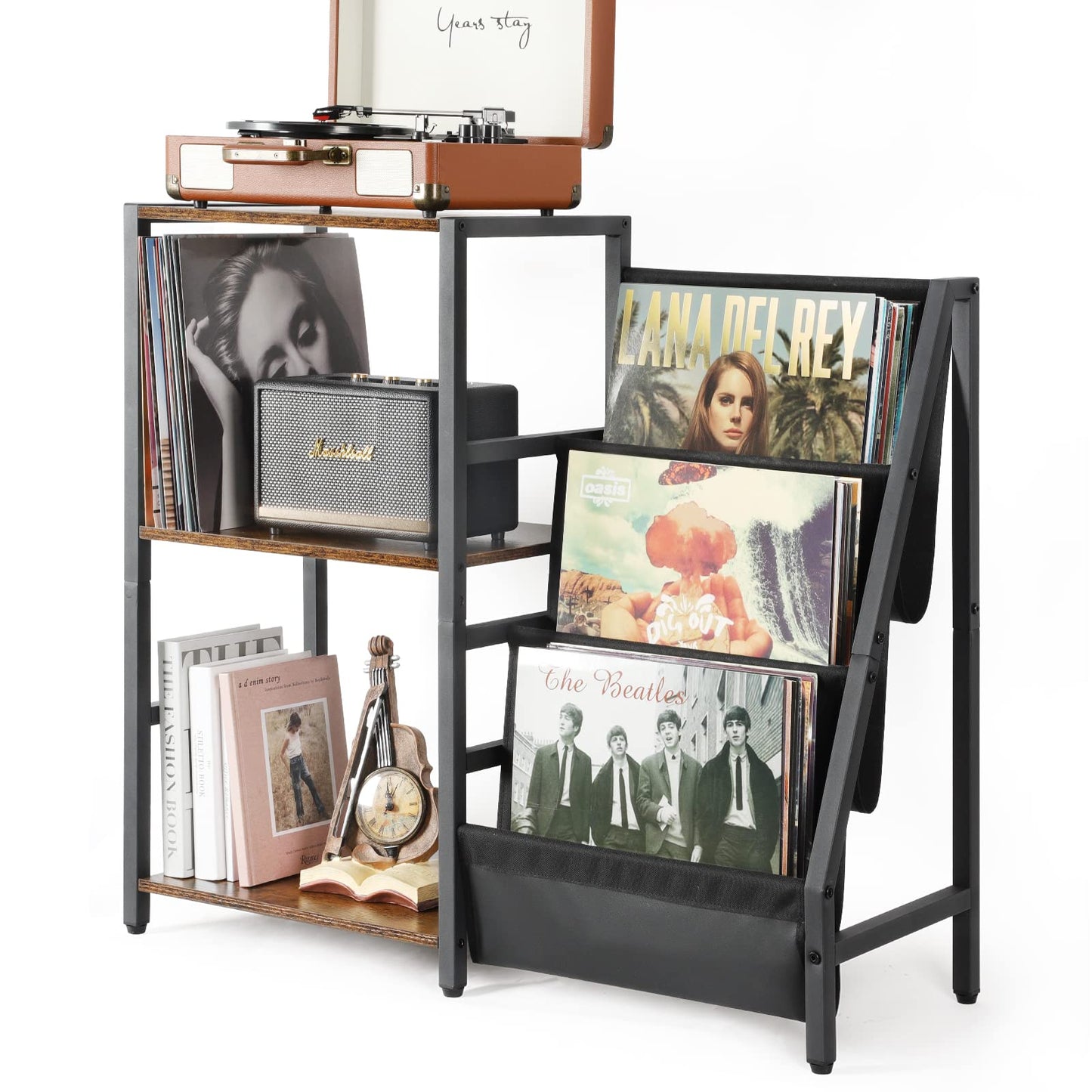 Bikoney Record Player Stand, End Table with 3-Tier Vinyl Record Storage, Record Player Table Up to 200 Albums, Turntable Stand for Vinyl Records,