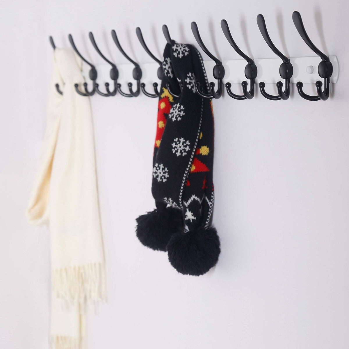 Dseap Wall Mounted Coat Rack - 96cm Long 10 Tri Hooks, Heavy Duty Stainless Steel Metal Coat Hanger Rail Wall Hooks for Coats Hats Clothing Clothes