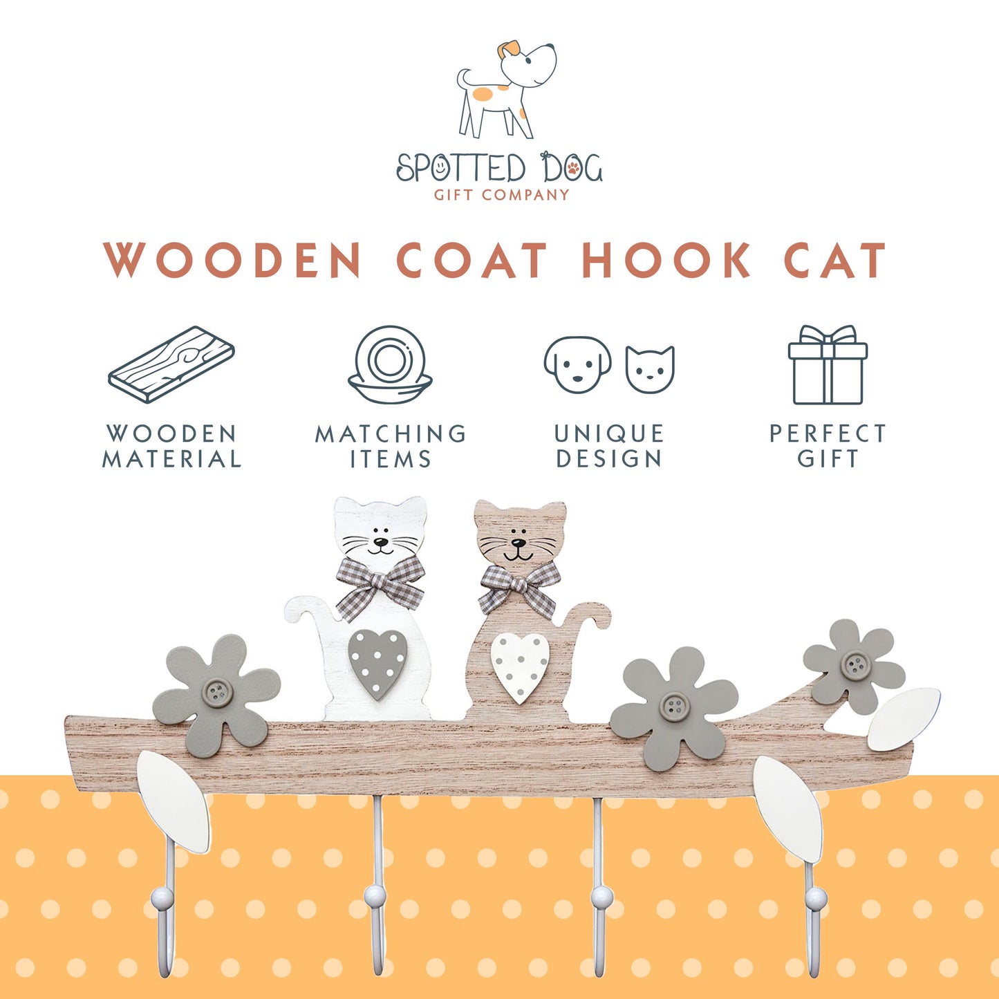 SPOTTED DOG GIFT COMPANY Coat Hooks Wall Mounted Coat Rack, Decorative Wooden 4 Hook Wall Hanger for Clothes Keys