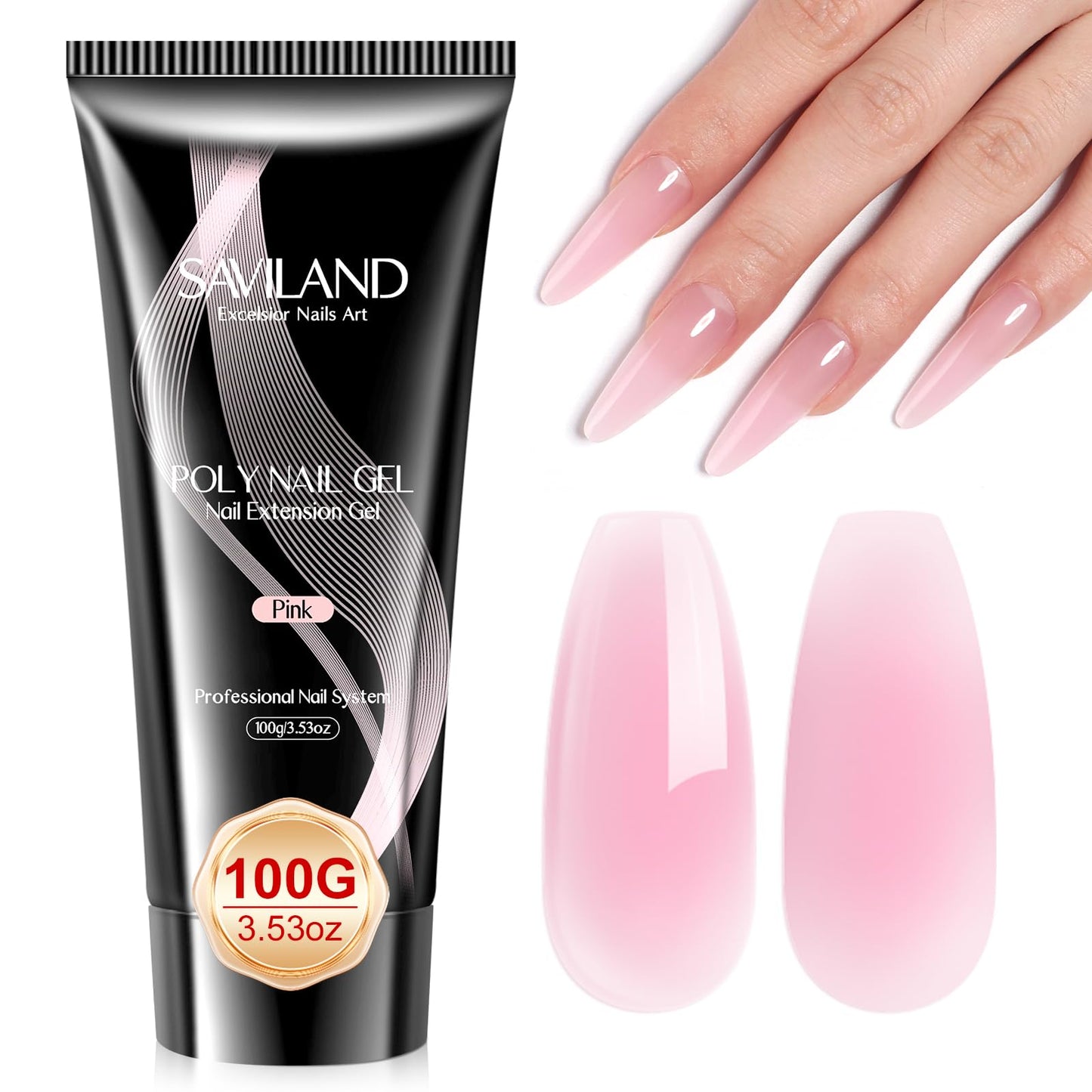 SAVILAND Pink Poly Nail Gel: Large 100g Nail Extension Poly Hard Gels Natural Nail Builder Extension Enhancement Long Lasting for Beginner Starter &