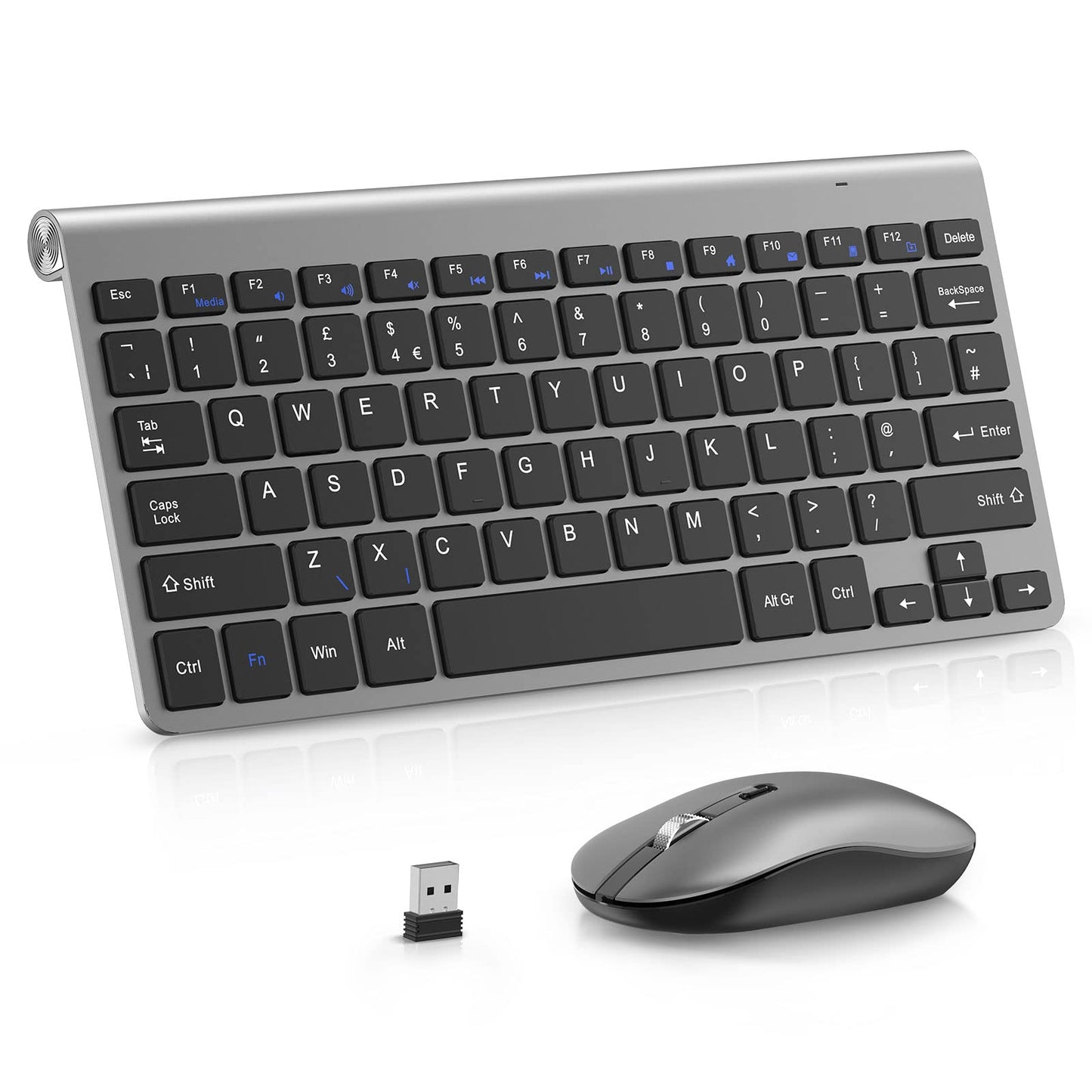 Mini Wireless Keyboard and Mouse, PINKCAT 2.4G Ultra-Thin Keyboard and Ergonomic Silent Mouse Set with 12 Multimedia Shortcuts for Computer, PC,