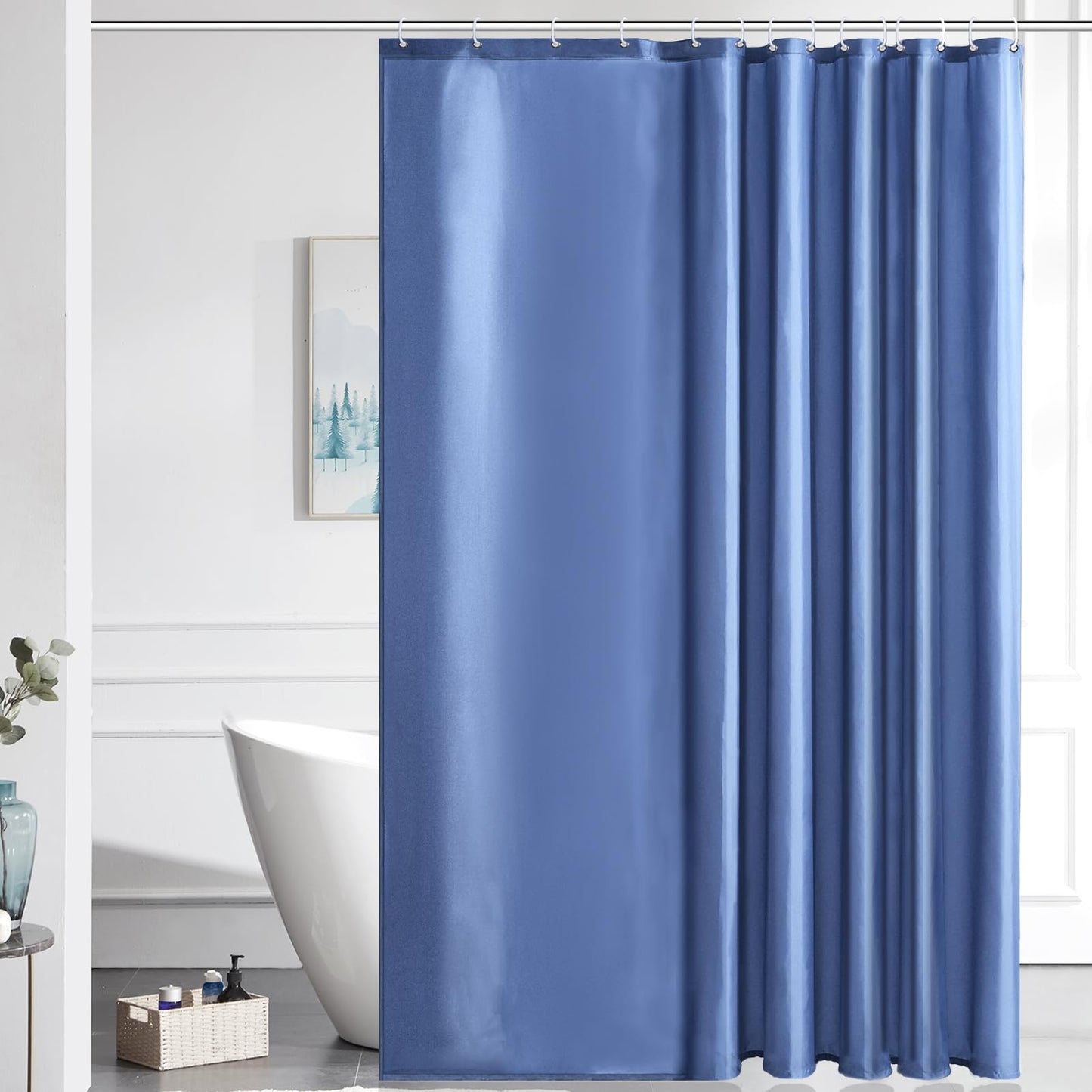 Furlinic Shower Curtain Mould Proof Resistant Wetroom Bathroom Polyester Fabric Misty Blue Shower Curtains Liner Waterproof Rustproof Washable