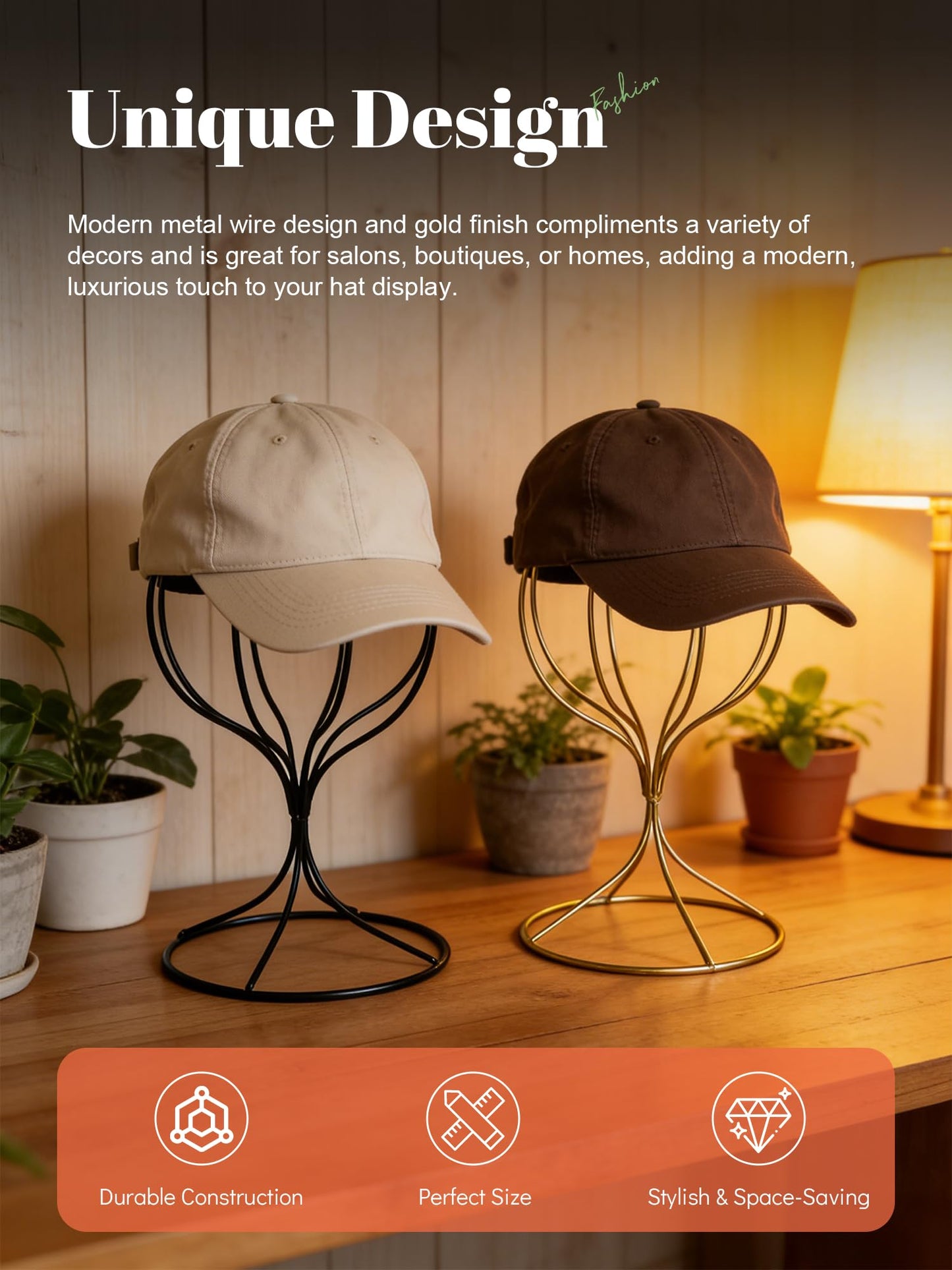 TINGSING Metal Hat Stand 10.6'' Gold Iron Wire Hat Display Stands
