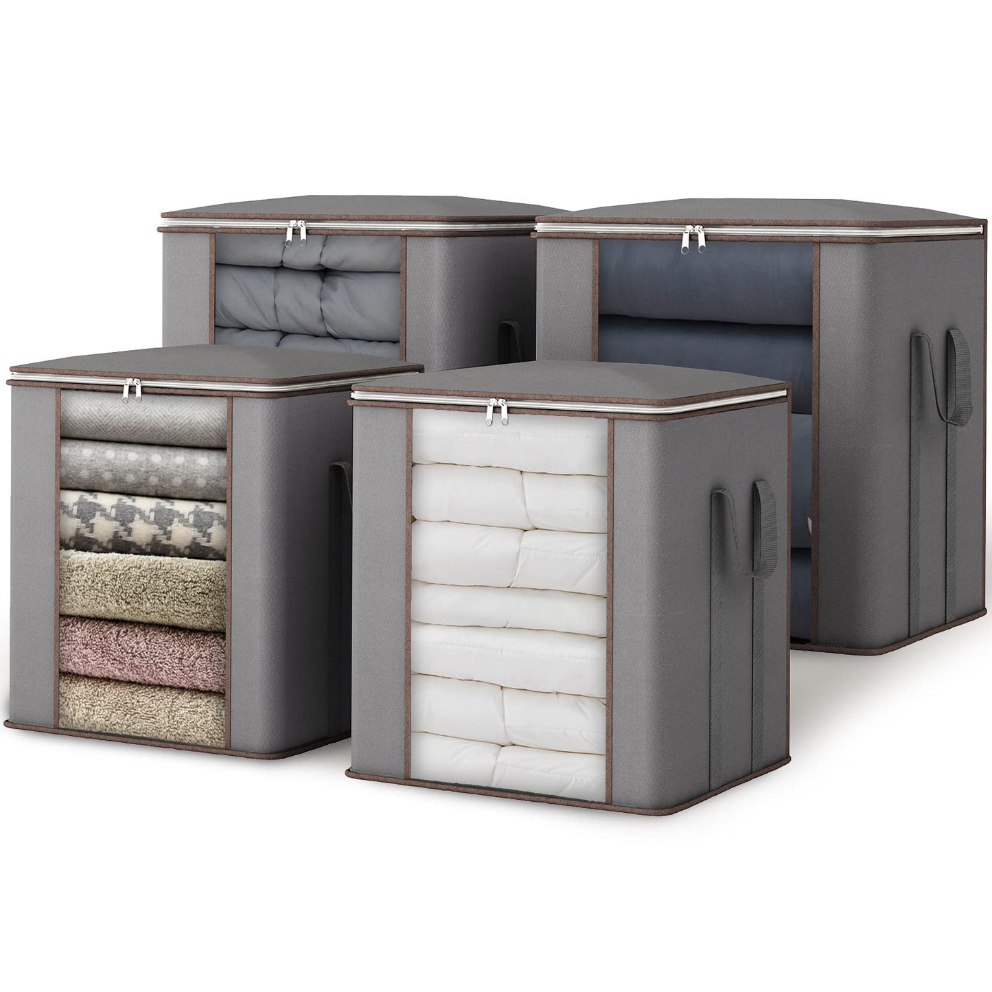 Fixwal 4-Pack King Foldable Comforters Storage Bag Extra Large Organizers for Blanket Clothes Pillow Quilts Bedding Storage Containers with Thick