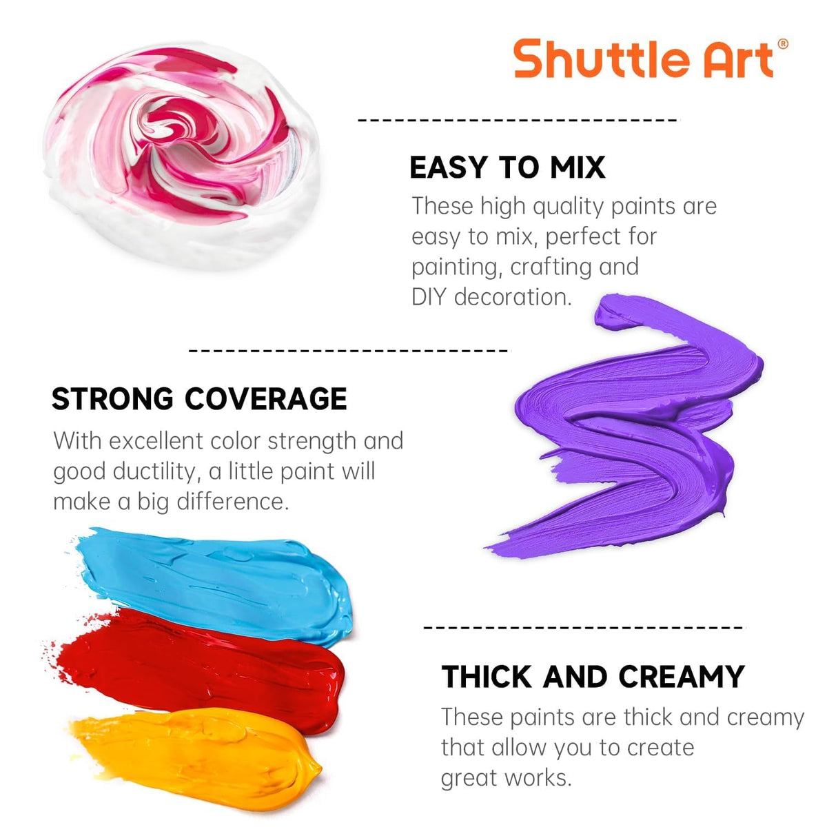 Shuttle Art Acrylic Paint Set, 24 Colours Acrylic Paints Bottle(250ml/8.45oz), Rich Pigmented Acrylic Paints, Bulk Painting Supplies for Artists,