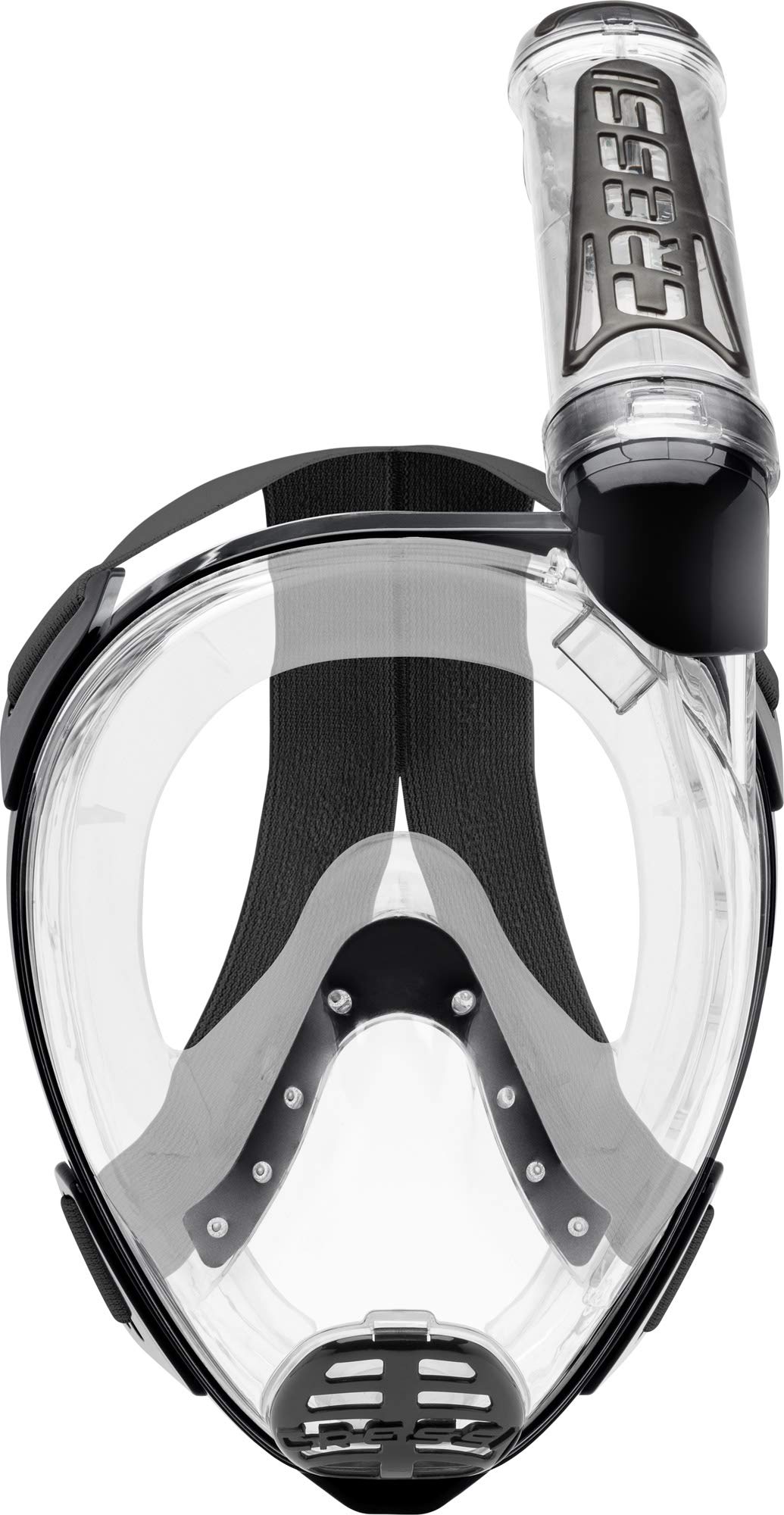 Cressi Duke Full Face Snorkel Dry Mask - Available in Standard Version or with Action Cam Holder, Adult Unisex,Clear/Black,M/L