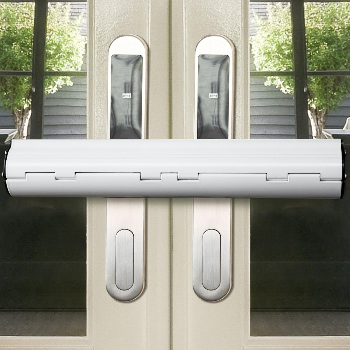 Lock for Patio French Security Lock - French Door Security Lock for French Double Doors with 2 Handle (White)