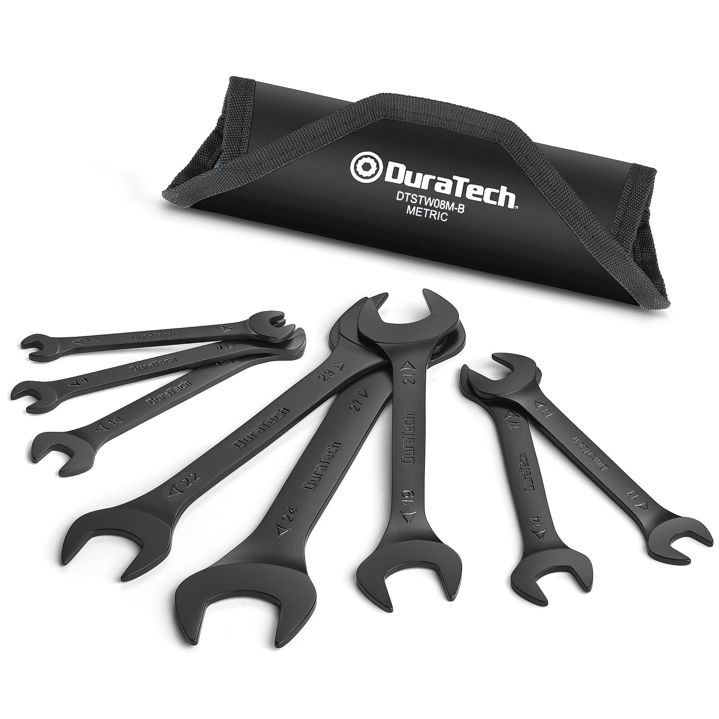 DURATECH Double Open End Spanner Set, 8-Piece, Metric, 5.5 mm-27 mm, Super-Thin Open Ended Flat Wrench Set for Narrow Space, Black Electrophoretic