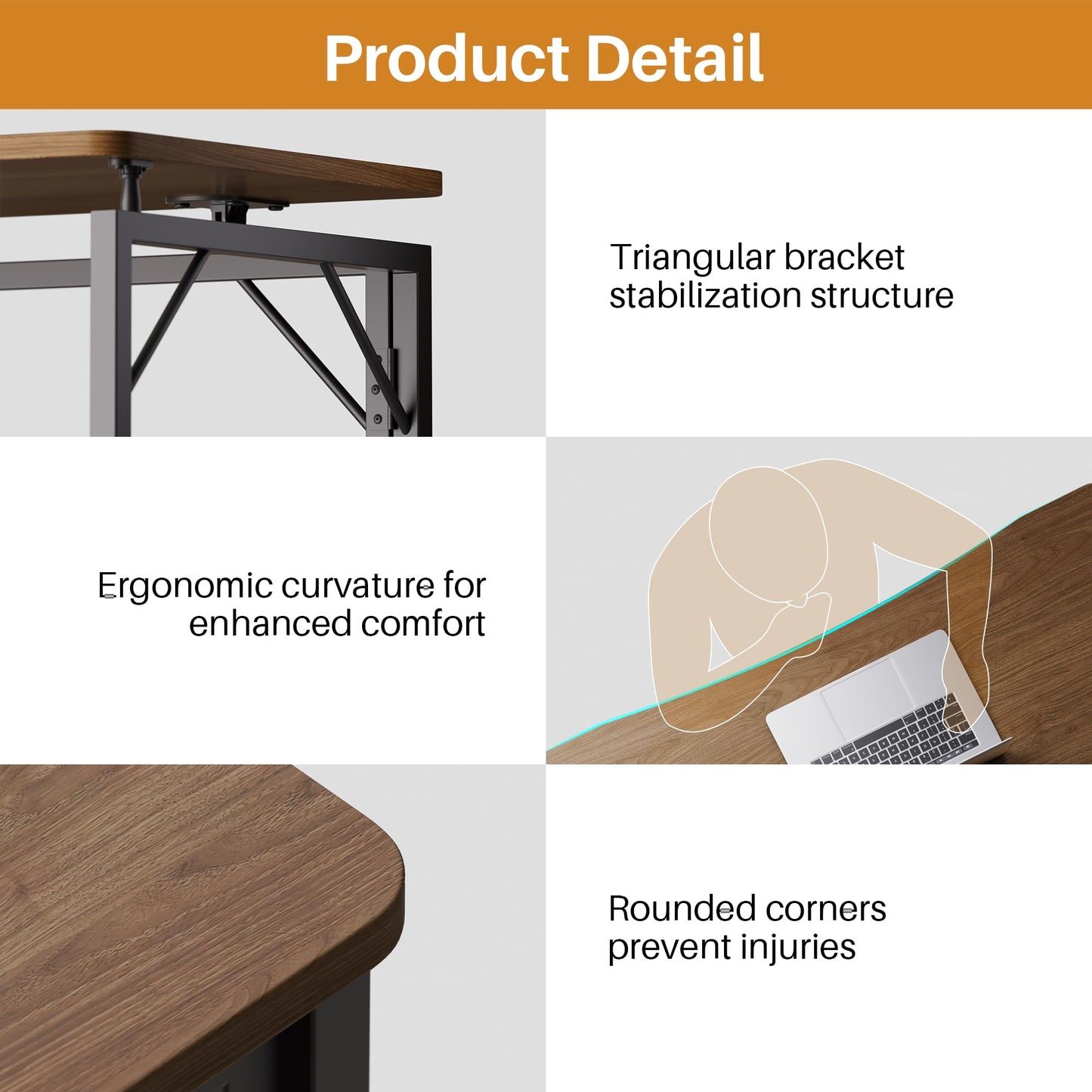 JOYMOOP 80 x 40 cm Folding Desk - Brown, No Assembly Small Foldable Desk for Home, Office, Wooden Top Folding Computer Desk for Working, Writing