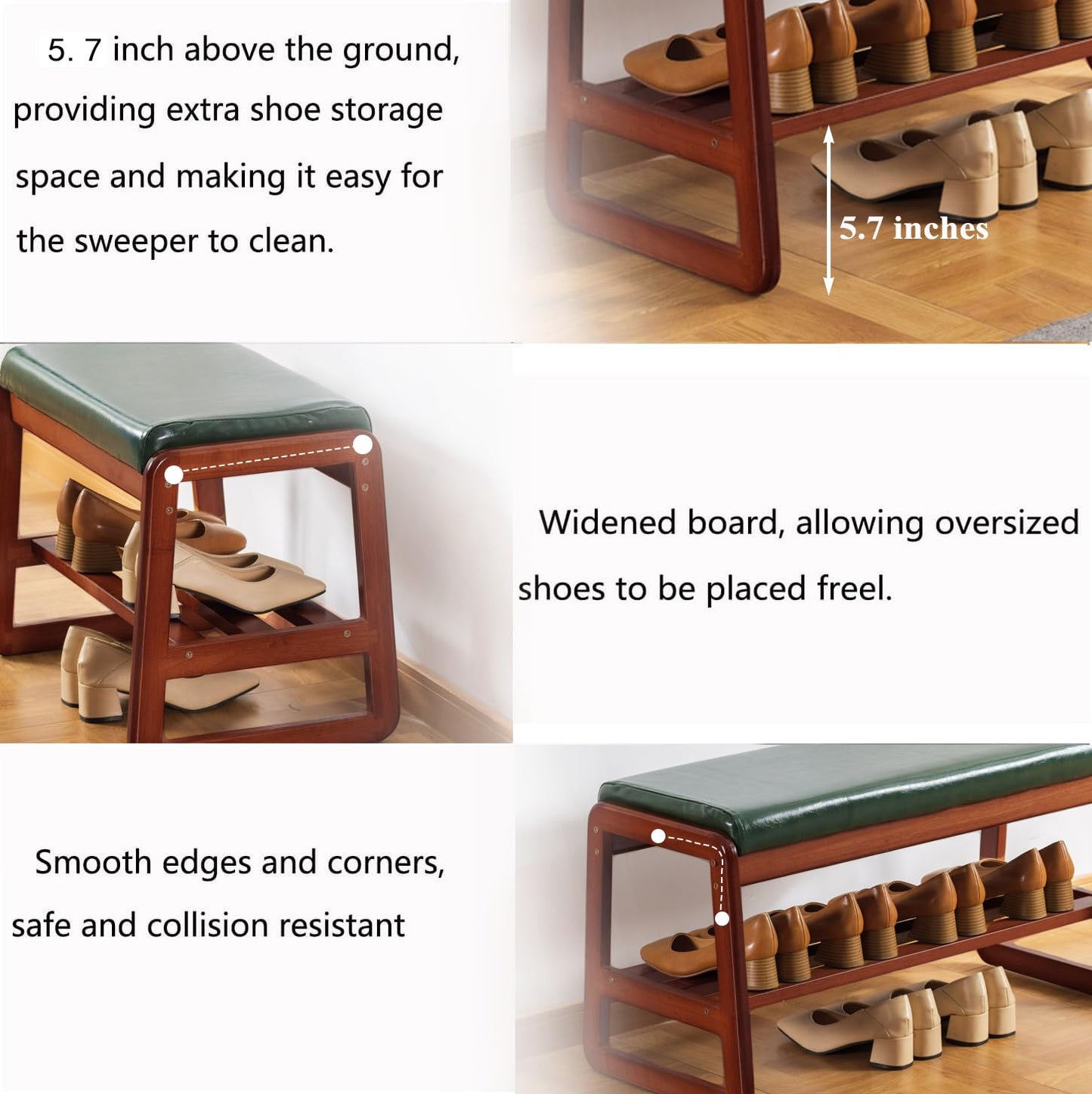 SOBIBO Solid Wood Shoe Bench, 2-Tier Wooden Storage Entryway Bench, Mid-Century Modern Shoe Bench Rack