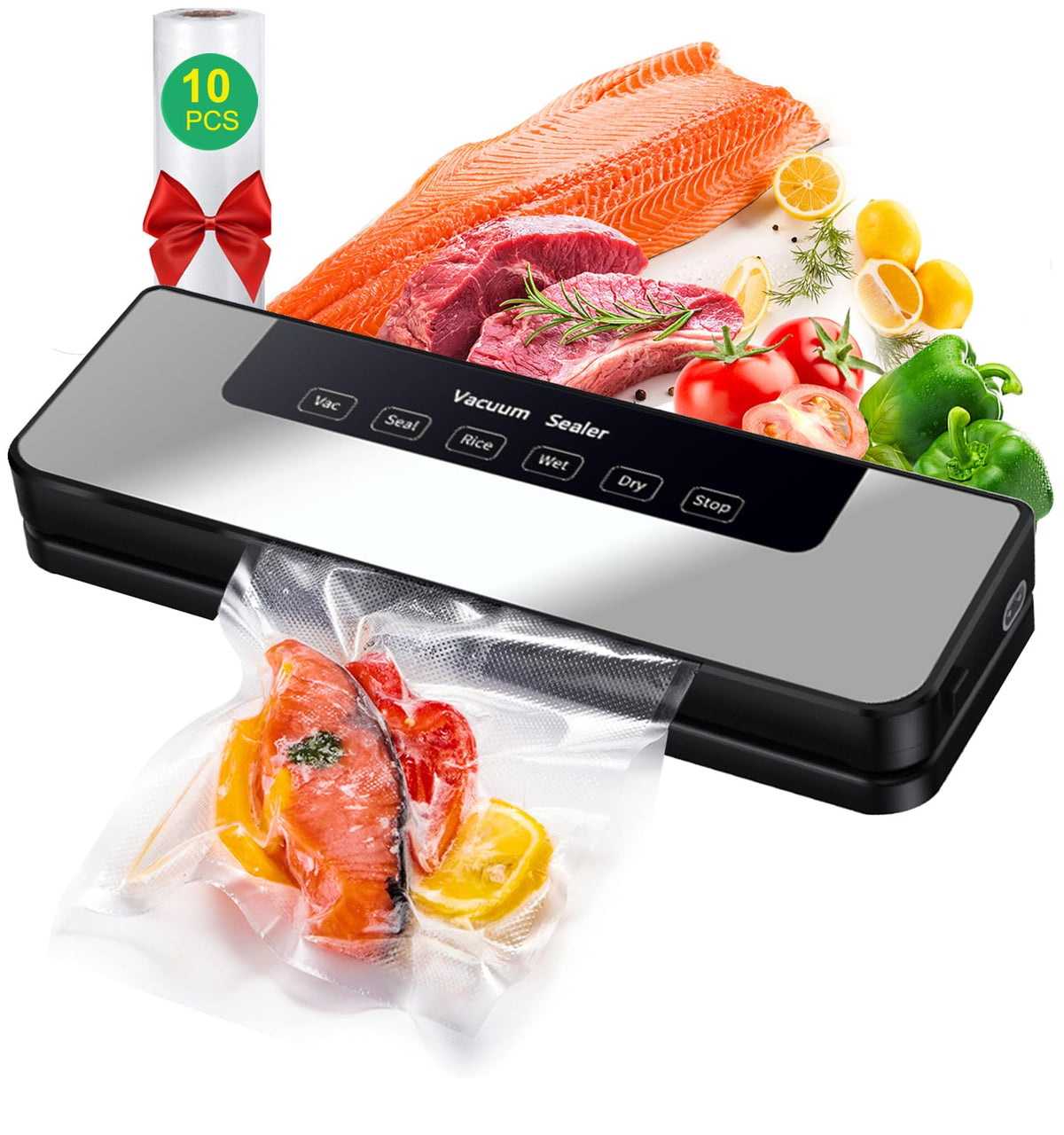 Vacuum Sealer, Hilifix 5-in-1 Food Vacuum Sealer Machine with 65 KPA Powerful Suction, 30MM Longer Seal Food Sealer for Dry and Moist Food Fresh