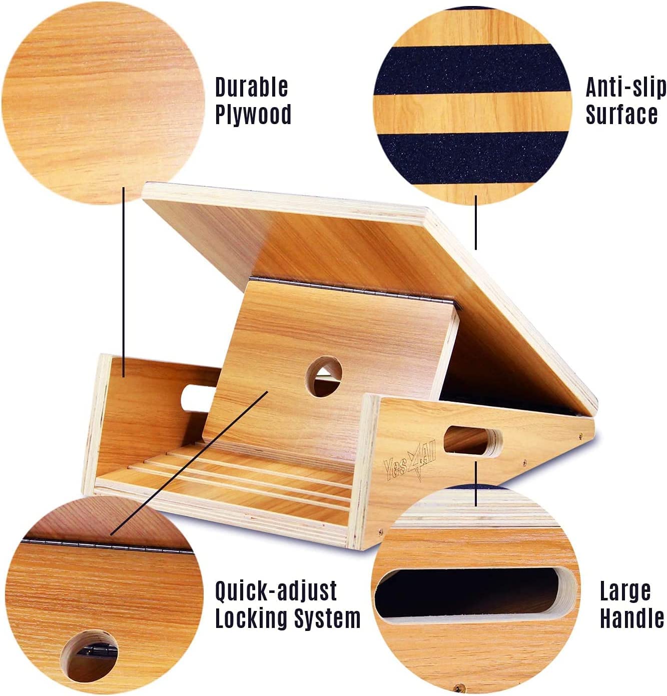 Yes4All BL0J Premium Adjustable Wooden/Steel Slant Board - Incline Board (10, 20, 30, 35 & 40 Degree) - Calf Stretcher, (Slant Board 5 Angles -