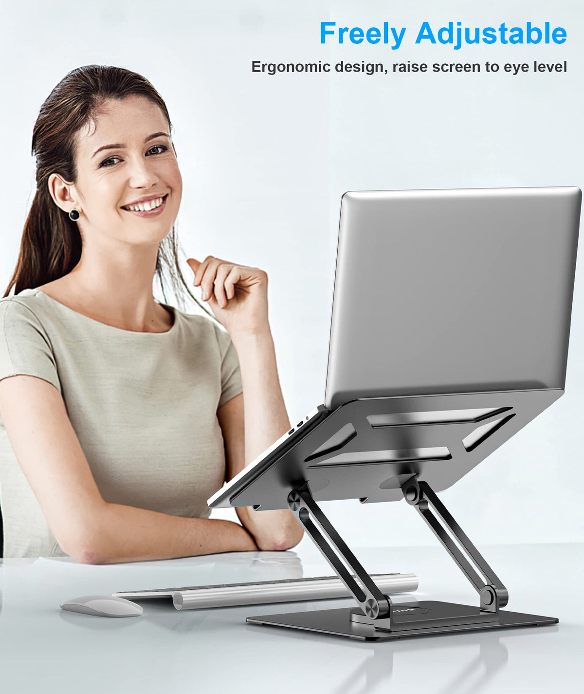 BoYata Laptop Stand for Desk, Adjustable Computer Stand with 360 Rotating Base, Ergonomic Foldable Laptop Riser Holder Compatible with All MacBook