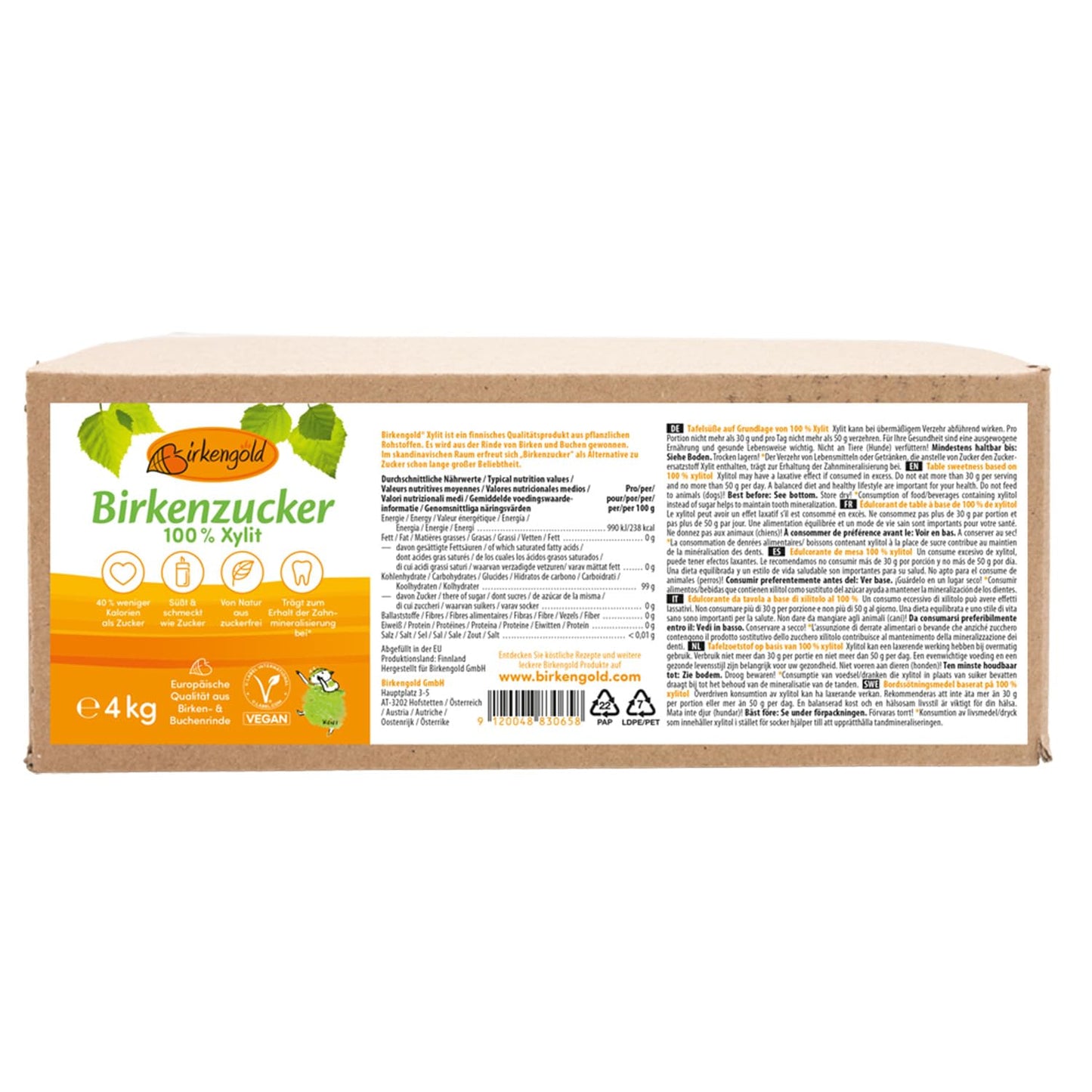 XYLITOL 4 kg Bag | Birch Sugar | 100 % Premium xylitol from Finland | from Birch and Beech bark | Vegan | Gluten-Free | 40 % Less Calories