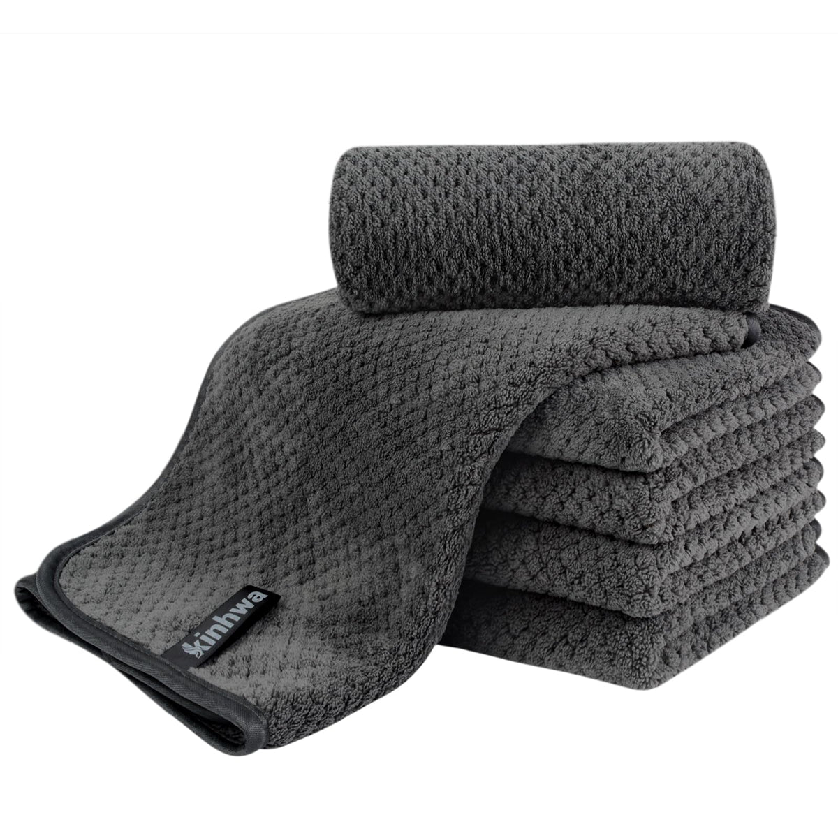 KinHwa Microfiber Hand Towels for Bathroom Soft and Absorbent Small Hand Towel Salon Hair Towel for Spa Bath Sports Travel 30x50cm 6 pack Dark Grey