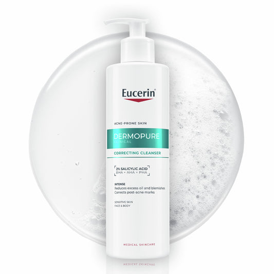 Eucerin Dermopure Clinical Correcting Cleanser 400ml, Non-Comedogenic Face Wash with 2% Salicylic Acid, AHA & PHA for Oily Skin, Facial Cleanser for