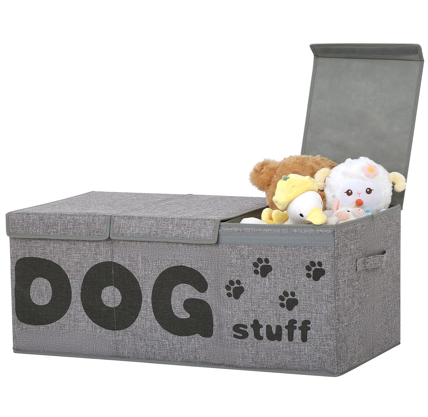 Qozary Dog Toy Storage Box - 3 Grids Large Dog Toy Basket and Storage Bin With Lid for Pet Supplies, Perfect To Keep Everything Organized