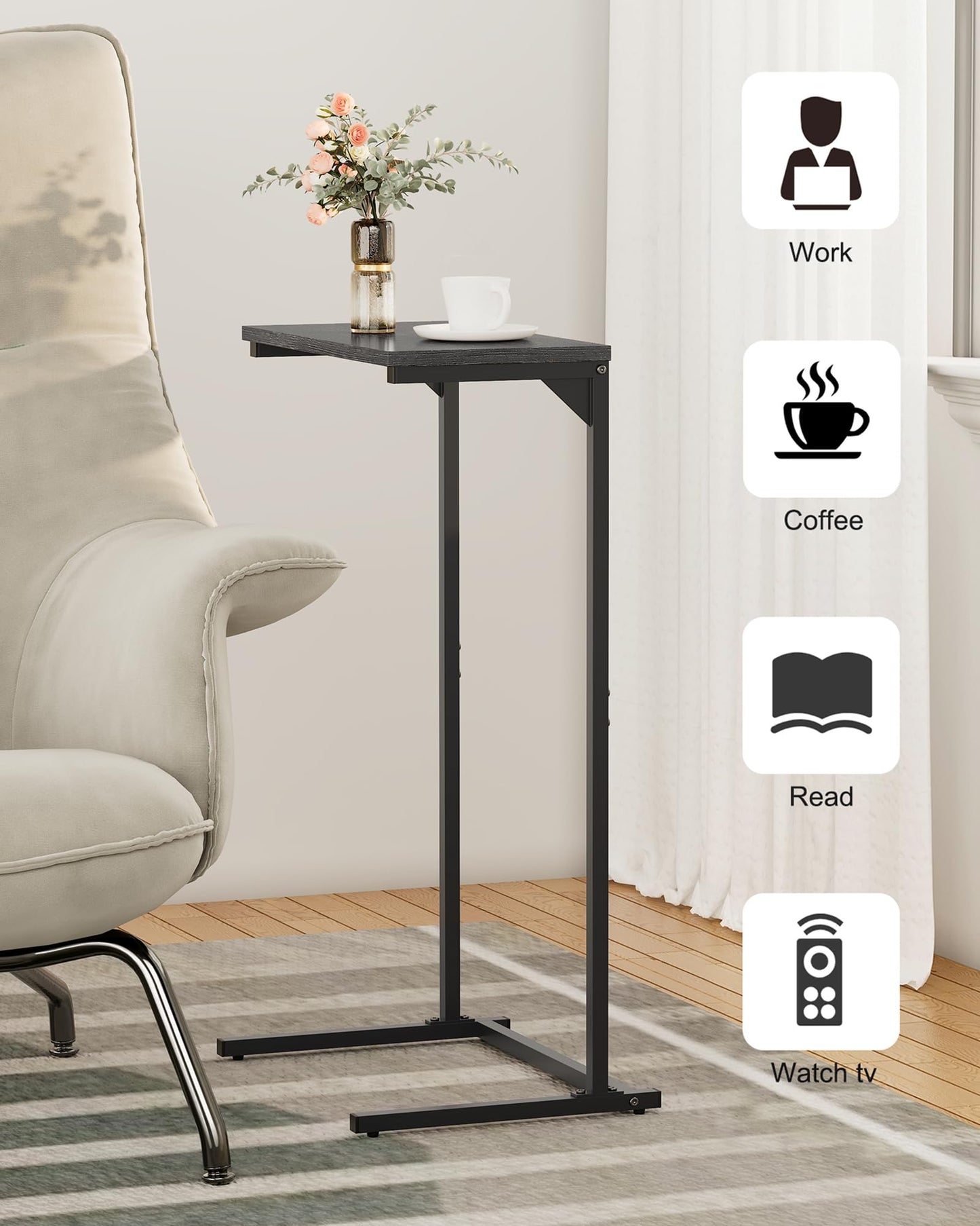 TUTOTAK C Shaped Side Table, Set of 2, Small End Table, 28.7 inch Tall Couch Sofa Table, Living Room, Bed Room, Black TB01BK0712EU