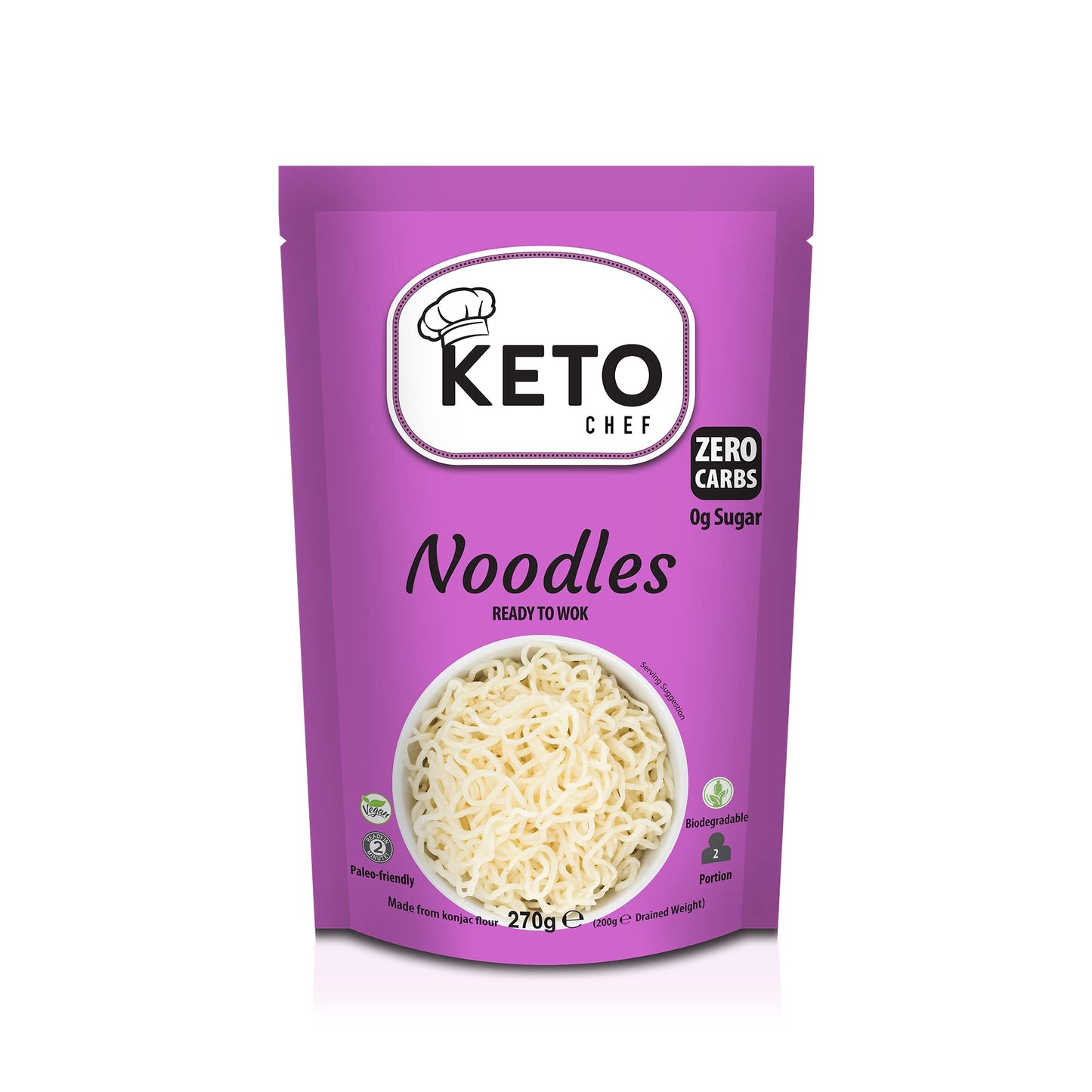 Keto Chef Vegan Slim Noodles (Pack of 6, 270g) - Microwaveable, Free-from Konjac Instant Noodle, Zero Carbohydrates & Sugar, Shirataki, Paleo Friendly