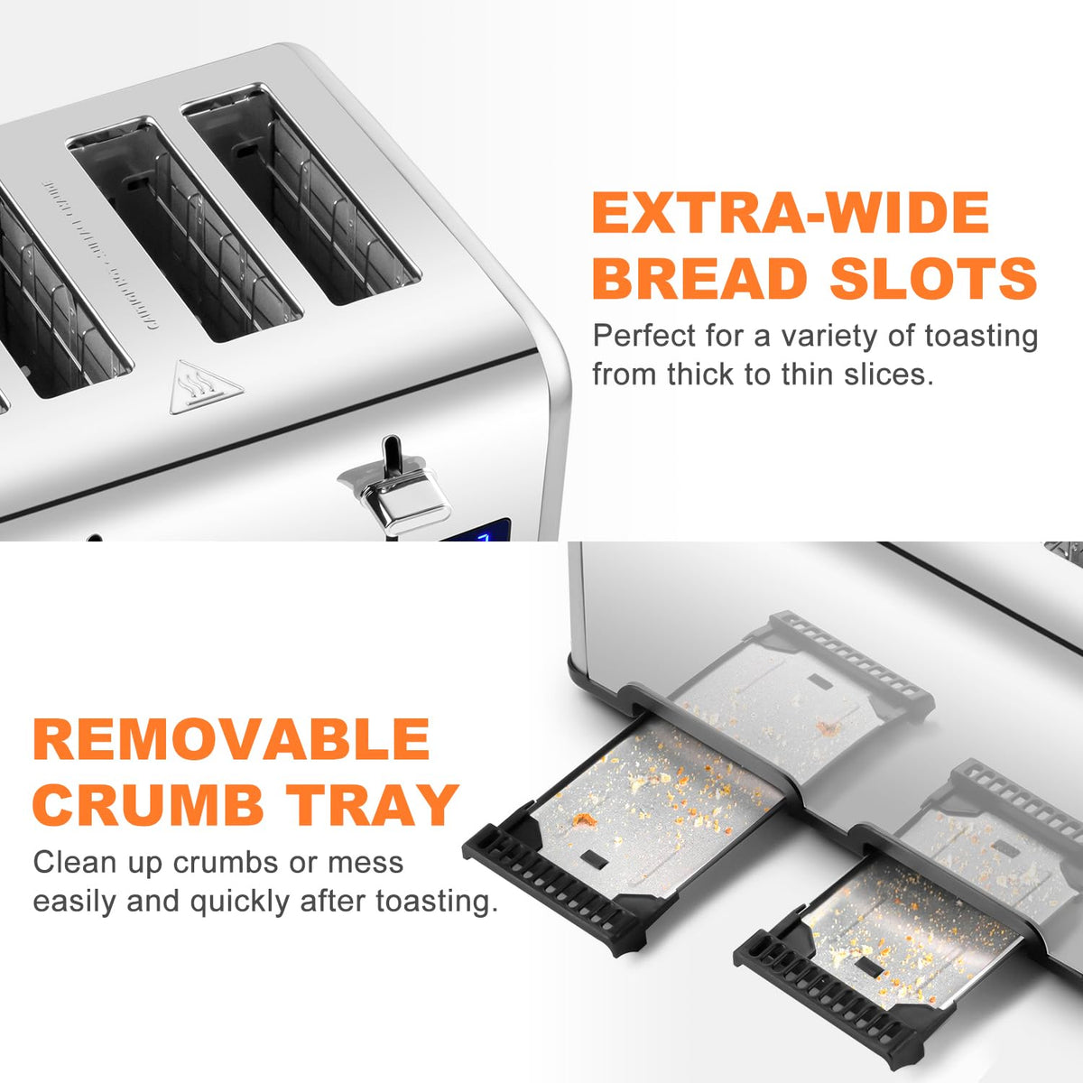 Toaster 4 Slices, Cusimax Stainless Steel Toaster with Ultra-Clear LED Display & 4 Extra-Wide Slots, Defrost/Reheat/Cancel Function, 6 Browning