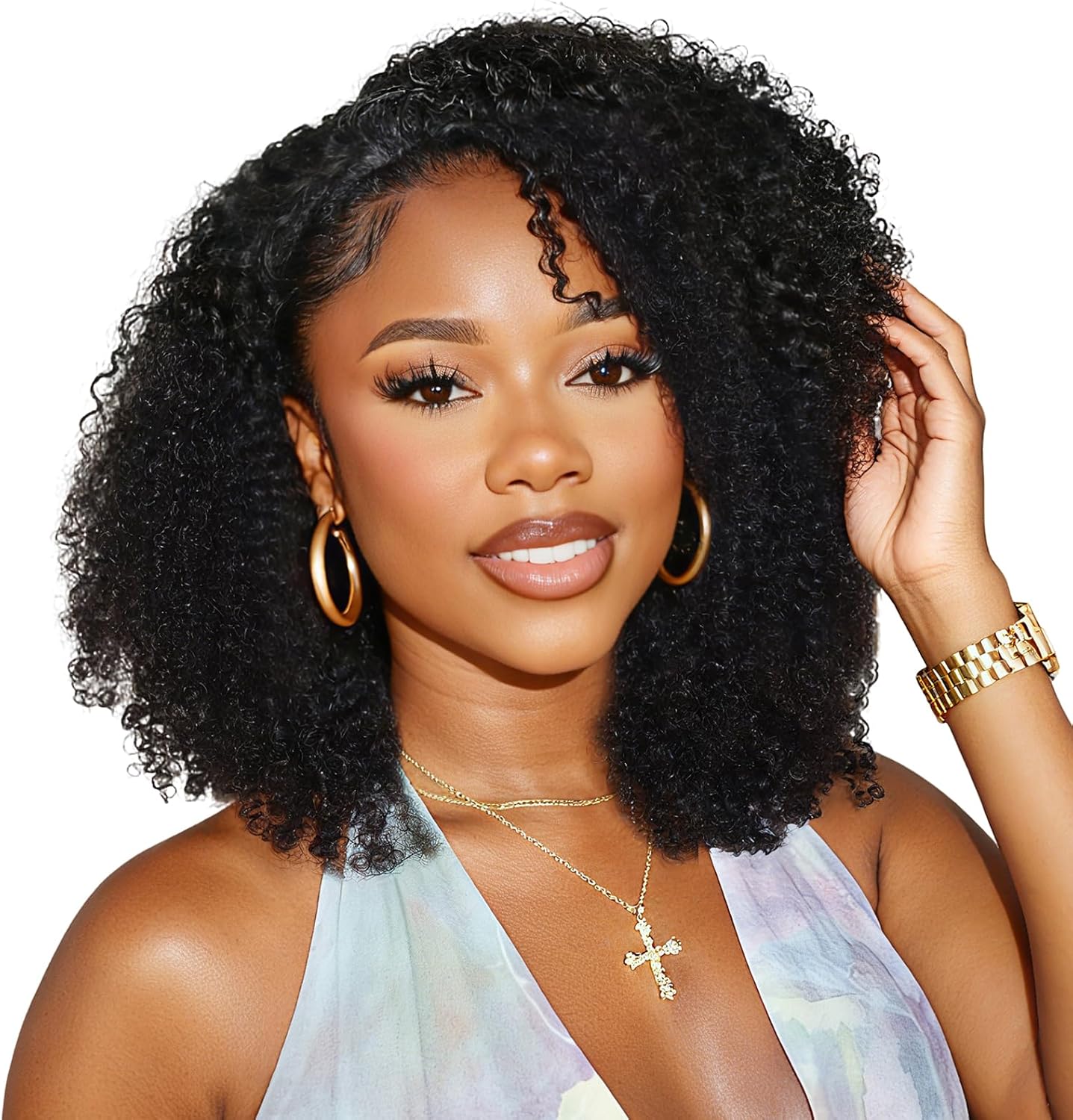 Half Wig Human Hair 200 Density Kinky Curly Half Wig 16 Inch, New but open, scruffy bag