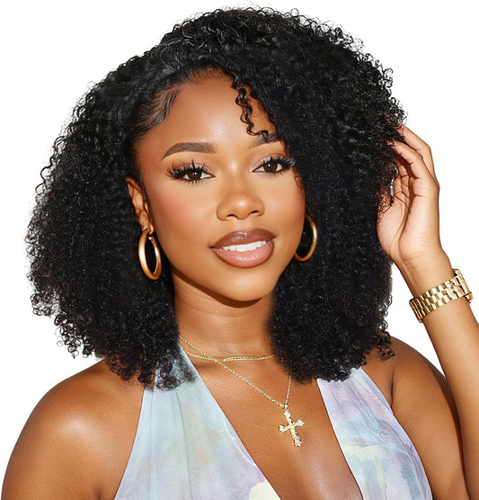 Half Wig Human Hair 200 Density Kinky Curly Half Wig 16 Inch, New but open, scruffy bag